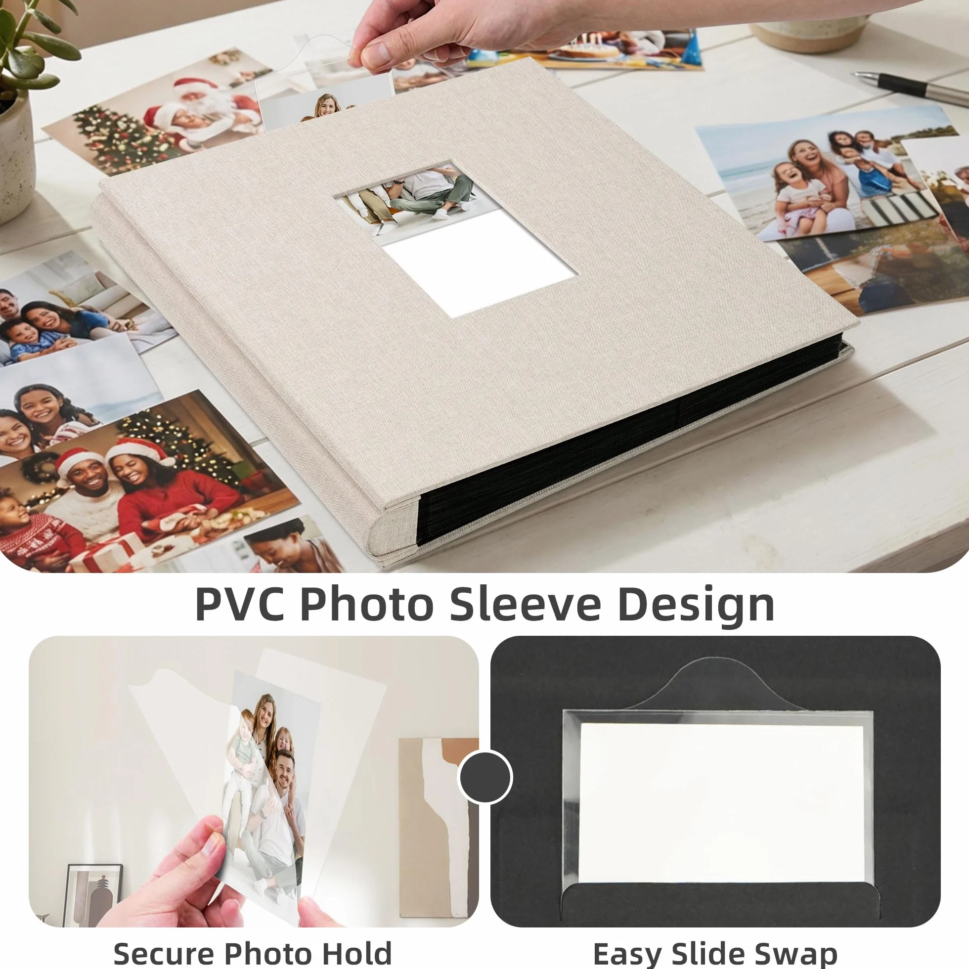 Album Fotos 10x15 cm, Álbum de Fotos de Gran Capacidad para 600 Bolsillos, Photo Album Horizontal y Vertical, con Funda de Tela, Ideal para Familia, Bodas, Viaje y Recuerdos de Bebé, Beige