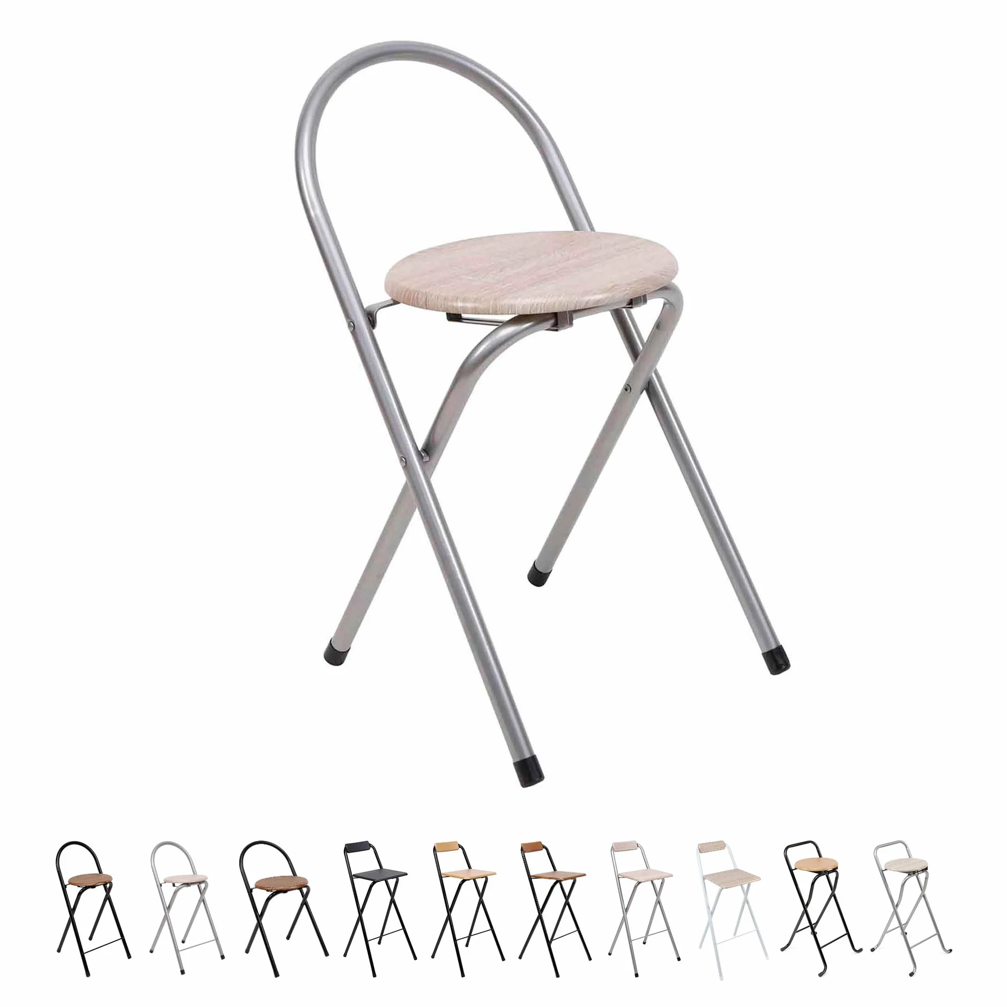 THE SECRET HOME - Pack de 2 Sillas Plegables - Sillas Plegable de Metal y Madera - Decoración para el Hogar - Ideales para Cocina (Alto. 67 cm x Largo. 38 cm - Plateado)