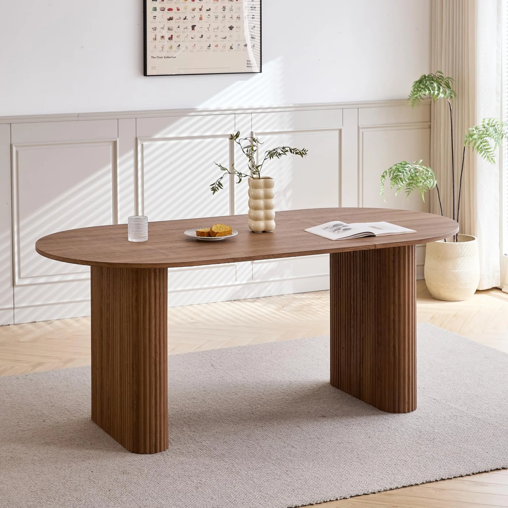 GrandCA HOME Mesa de Comedor Ovalada de Madera, Moderna Mesa de Cocina de 180 CM, Escritorio Grande de MDF, para 6-8 Personas (Marrón Oscuro)