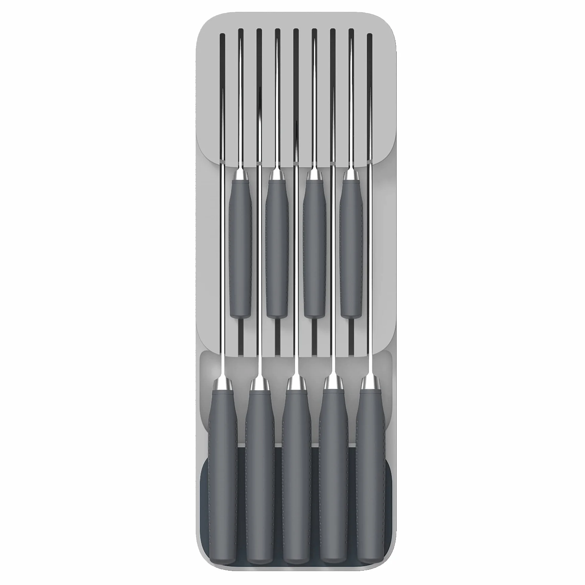 Joseph Joseph Drawer Store - Bloque de cuchillos horizontal de dos niveles, Portacuchillos Organizador para cajones, 9 ranuras, Gris