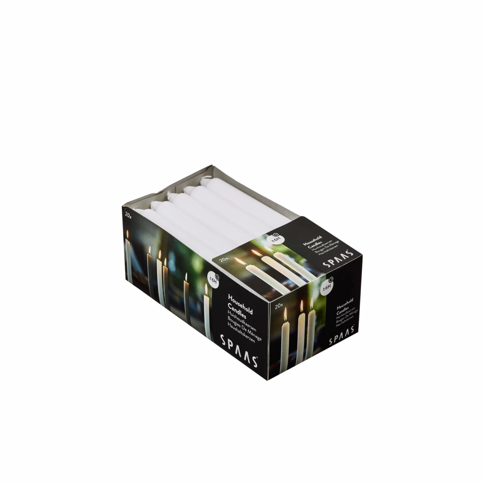 Spaas 20 velas cónicas domésticas 19/180 mm, ± 6 horas, sin perfume, color blanco