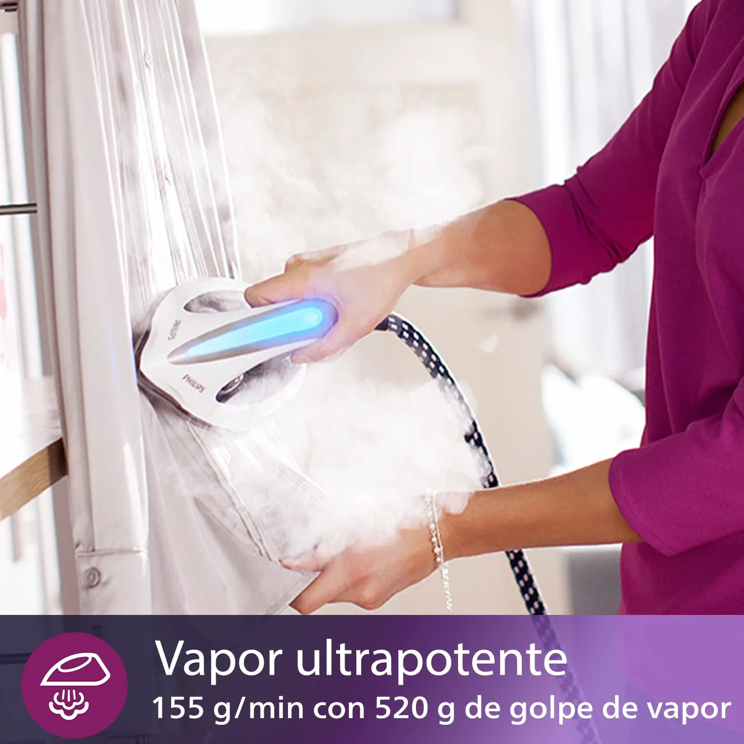 Philips PerfectCare Elite Plancha Vertical Vapor - 2700 W, 520 g De Vapor, 7,5 Bares, Tecnología OptimalTEMP, Modo ECO, T-ionicGlide, Azul/Blanco (GC9635/20)