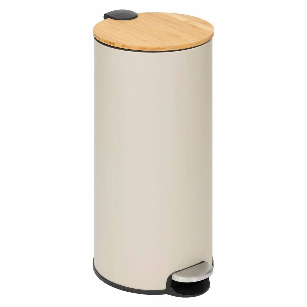 5five - Papelera con pedal de color beige - 30 L - Tapa de bambú, cubo extraíble - Para el hogar y el lavadero