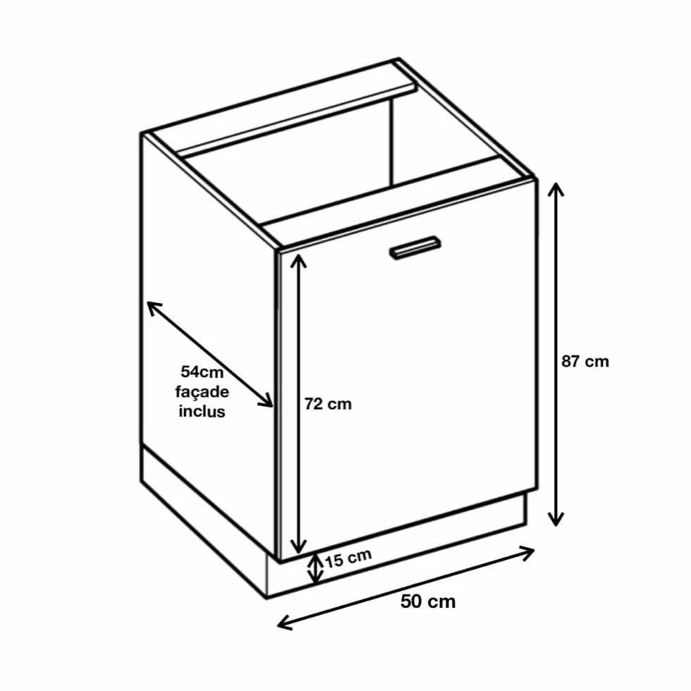 Cuisineandcie - Mueble Bajo de Cocina Bellissi Blanco Brillante 1 Puerta L 50 cm + 1 Estante, Armario Bajo