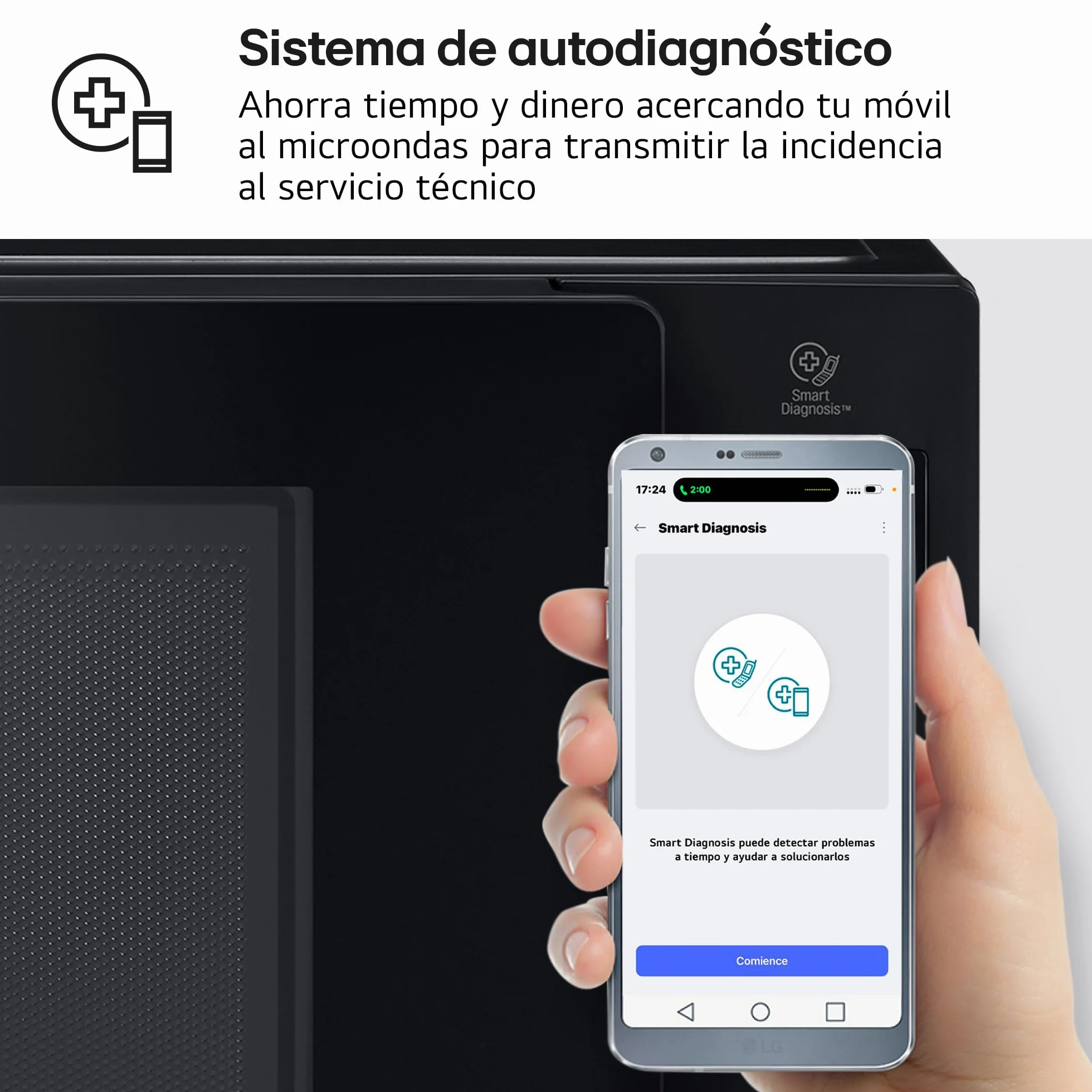 LG MH6535GIB - Microondas con grill, 1000 W, Smart Inverter, Display digital, Color Negro Transparente, 1000 W, 25 l