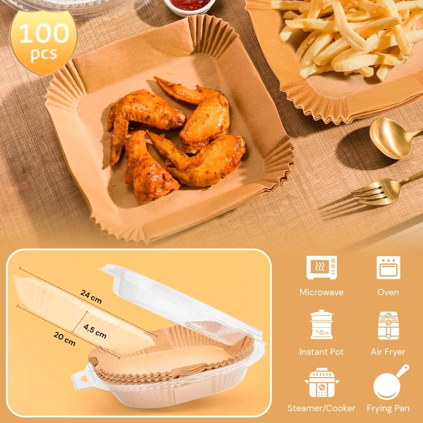 Papel Freidora Aire Desechable 20-24 cm BPA Free Accesorios para Freidora sin Aceite 5-8 litros