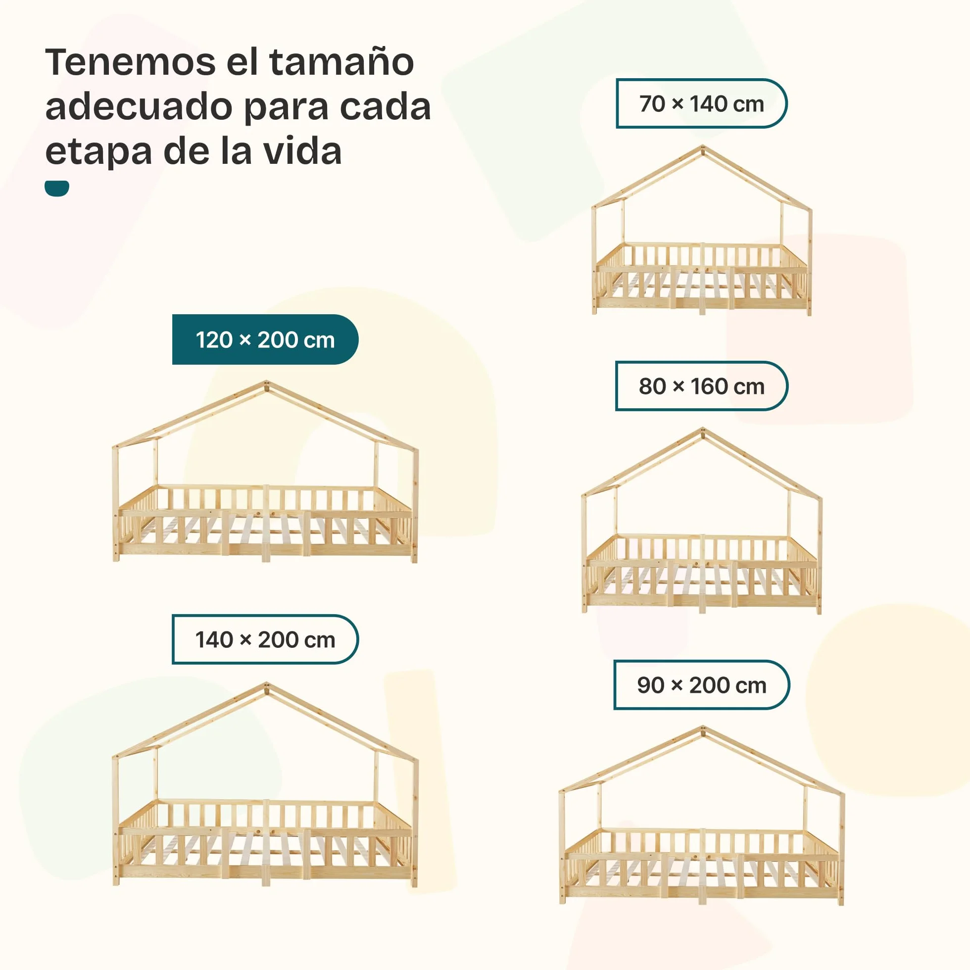 [en.casa] Cama para niños Casita Treviolo hasta 120 kg Cama Infantil con Reja Protectora Forma de casa de Madera Pino 120 x 200 cm - Pino Natural