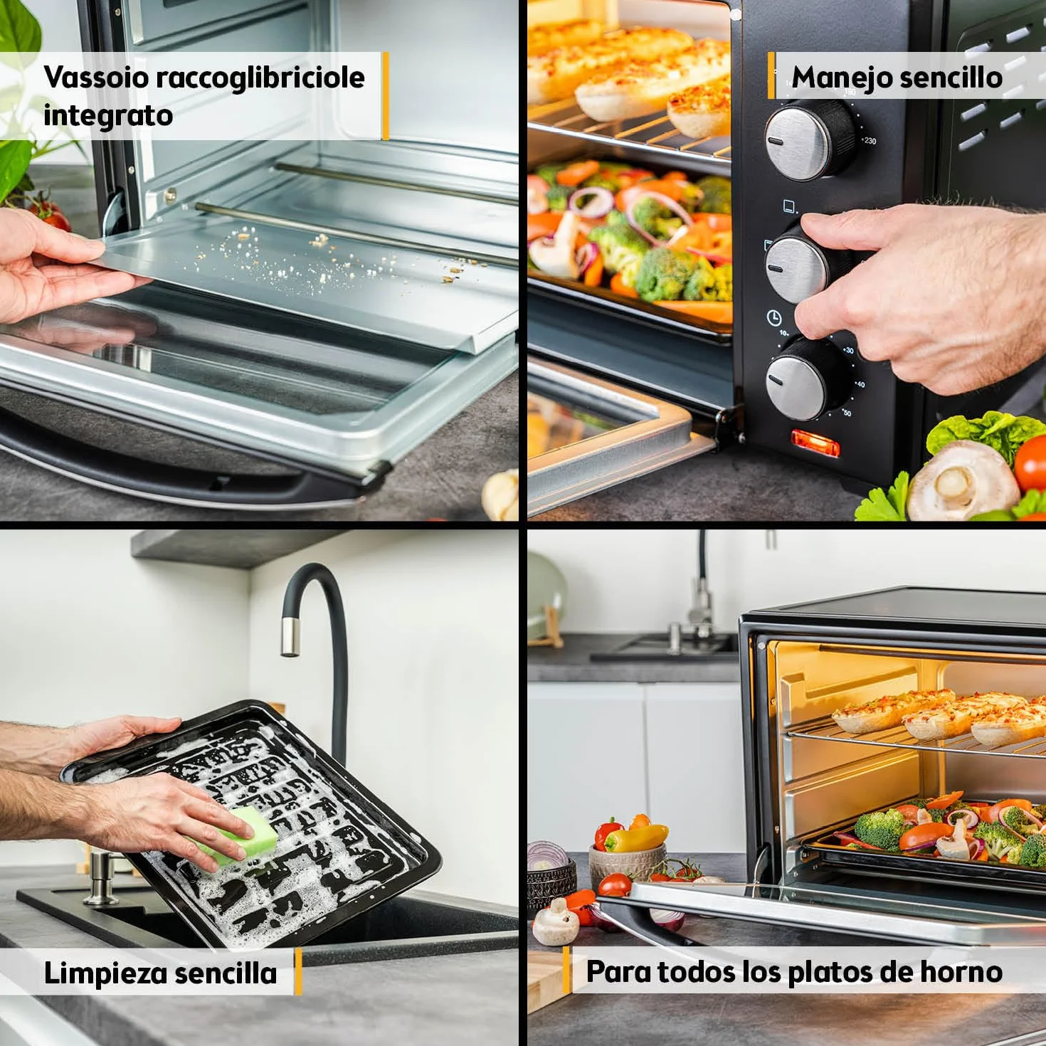 First Austria Mini Horno 30L 1600W Horno Eléctrico con Termostato 230°C Temporizador 60min 3 Alturas Bandeja Parrilla