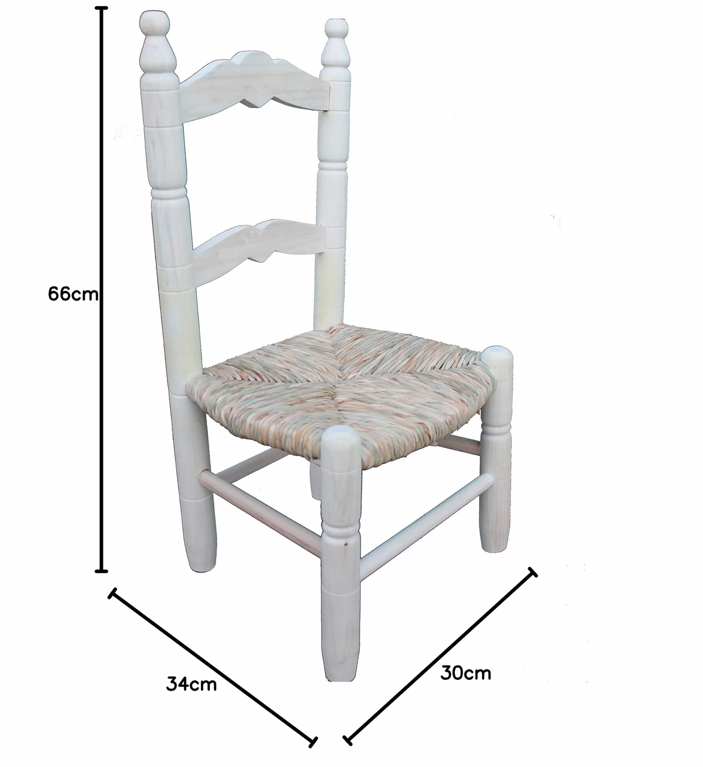 Silla Infantil Asiento Tejido con Enea. Madera al Natural para Posterior Pintado.