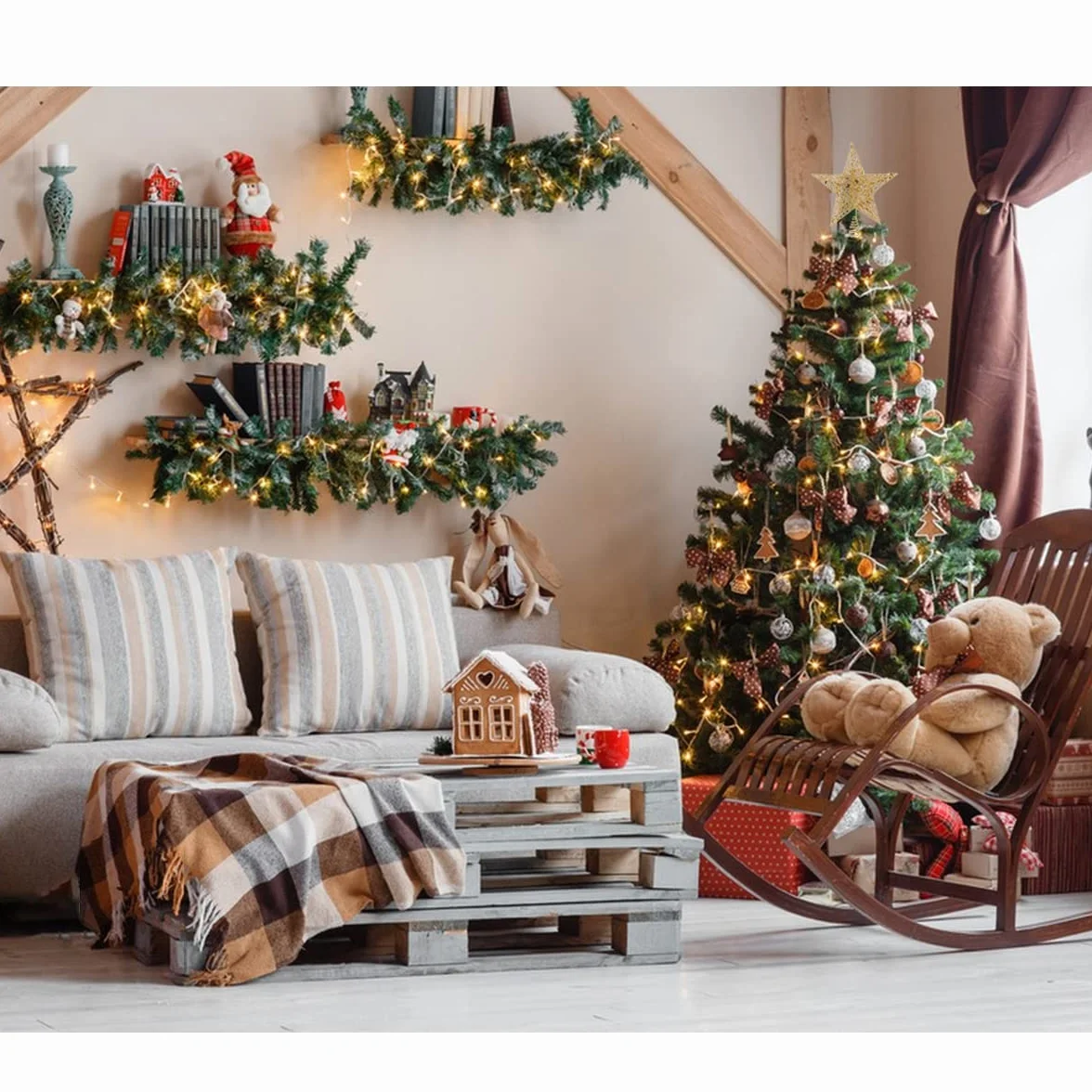 YEAP Estrella Topper del Árbol de Navidad, Adorno de Cinco Puntas, Decoración Navideña, 20 cm, Dorado
