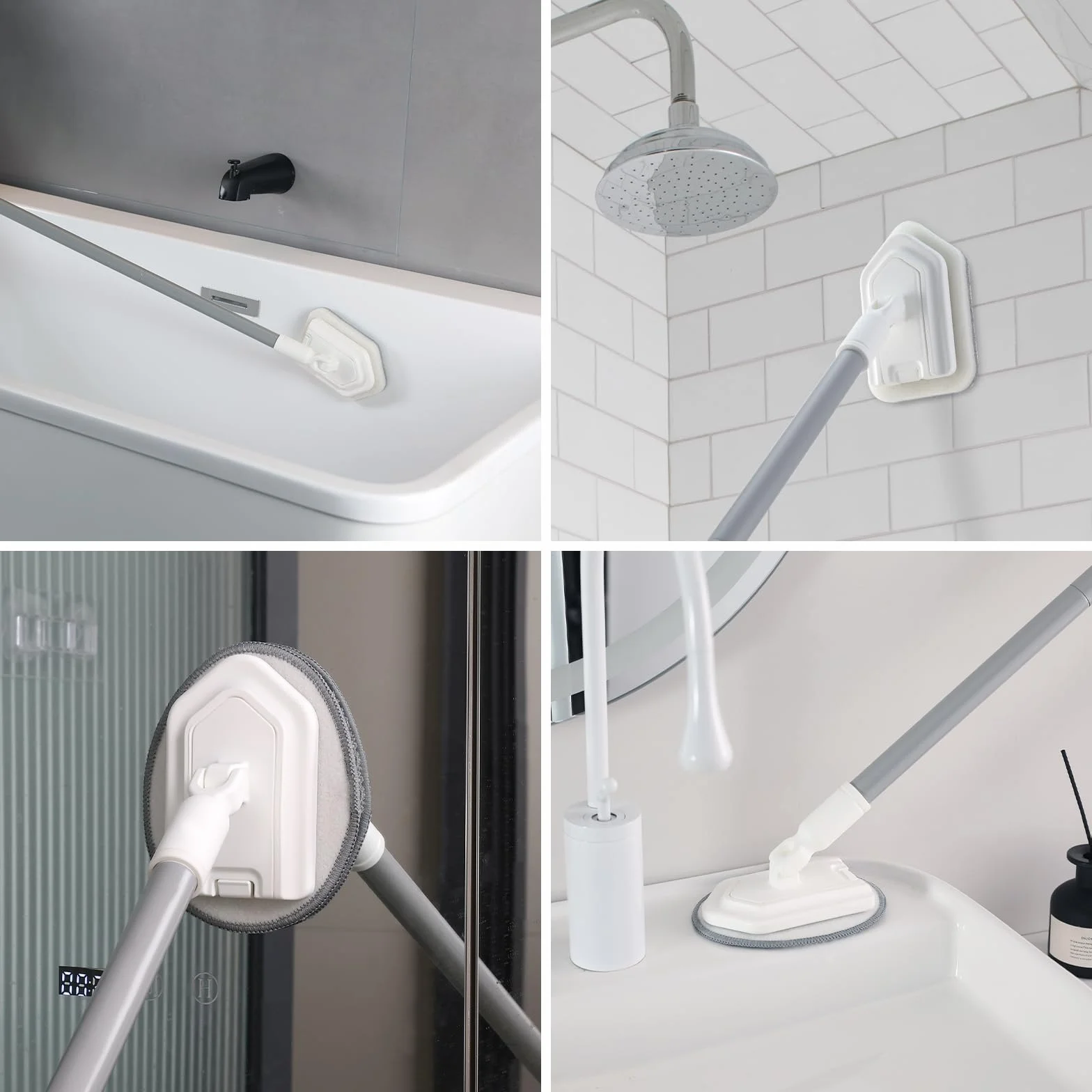 Mitclear 3 en 1 Cepillo de Limpieza Ducha con Mango Telescópico(135cm), Limpiador de Azulejos Baño Largo, Mopa con Cepillo, Esponja & Microfibra para Limpiar Ducha Azulejos Baño Cocina Pared y Suelo
