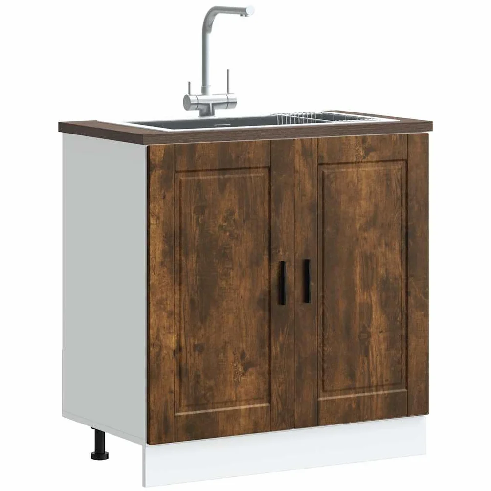vidaXL Mueble bajo Fregadero Porto Roble Ahumado Madera ingeniería