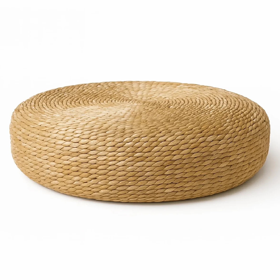 TIENDA EURASIA - Puff Redondo de Suelo | Material de Trenzado Natural | Diseño Nórdico | Medida Ø 55 cm x 15 cm | Ideal para Decoración de Interior y Exterior