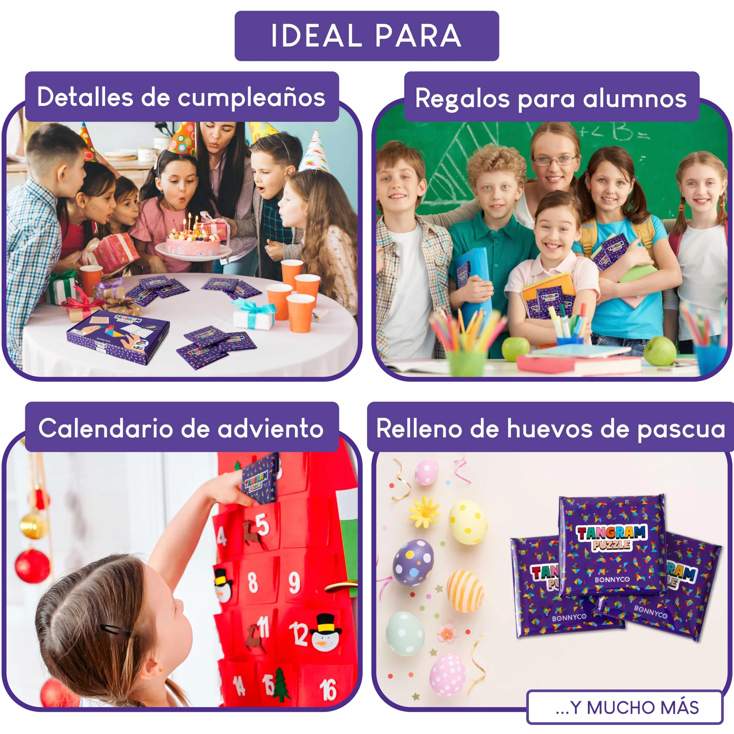 BONNYCO Tangram Infantil Pack 30 Regalos Cumpleaños Niños Rompecabezas