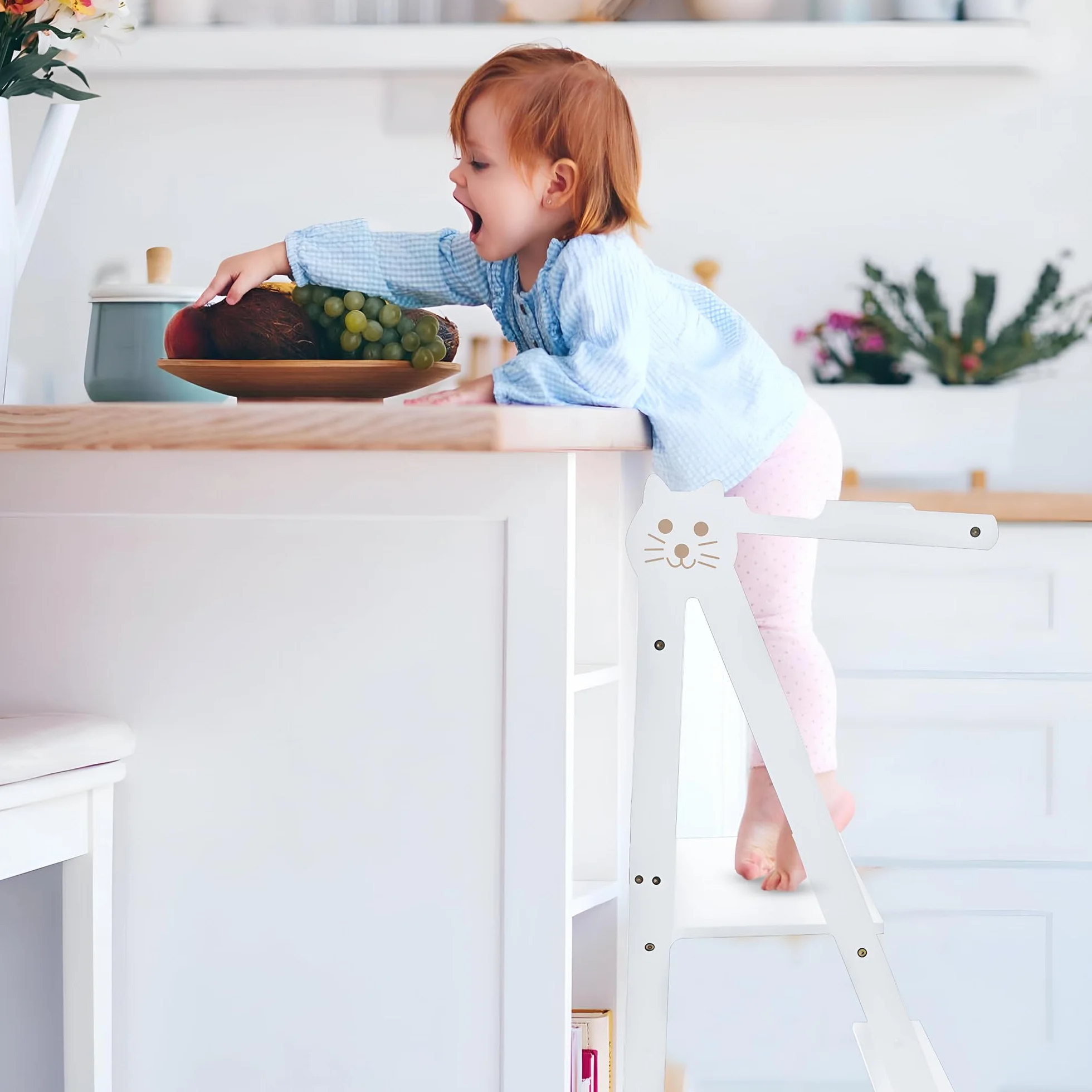 OemmieTorre de Aprendizaje - Torre Montessori - Escalera Plegable para Niños (Blanco)