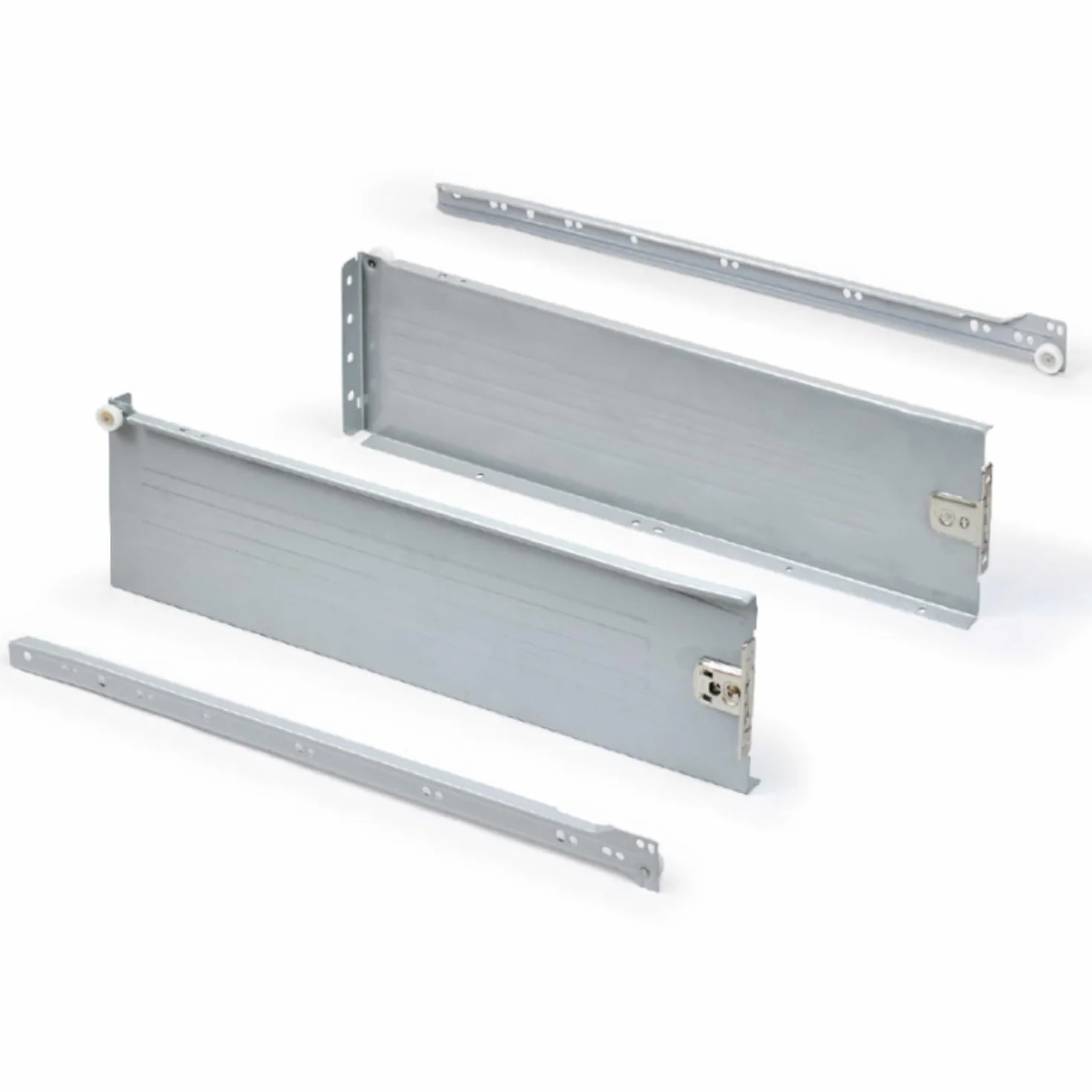 Laterales Metálicos para Cajón con Rueda – Juego de Guías Laterales en Acero (Altura y Fondo a Elegir, Blanco o Gris) (Gris, 150x500 mm)