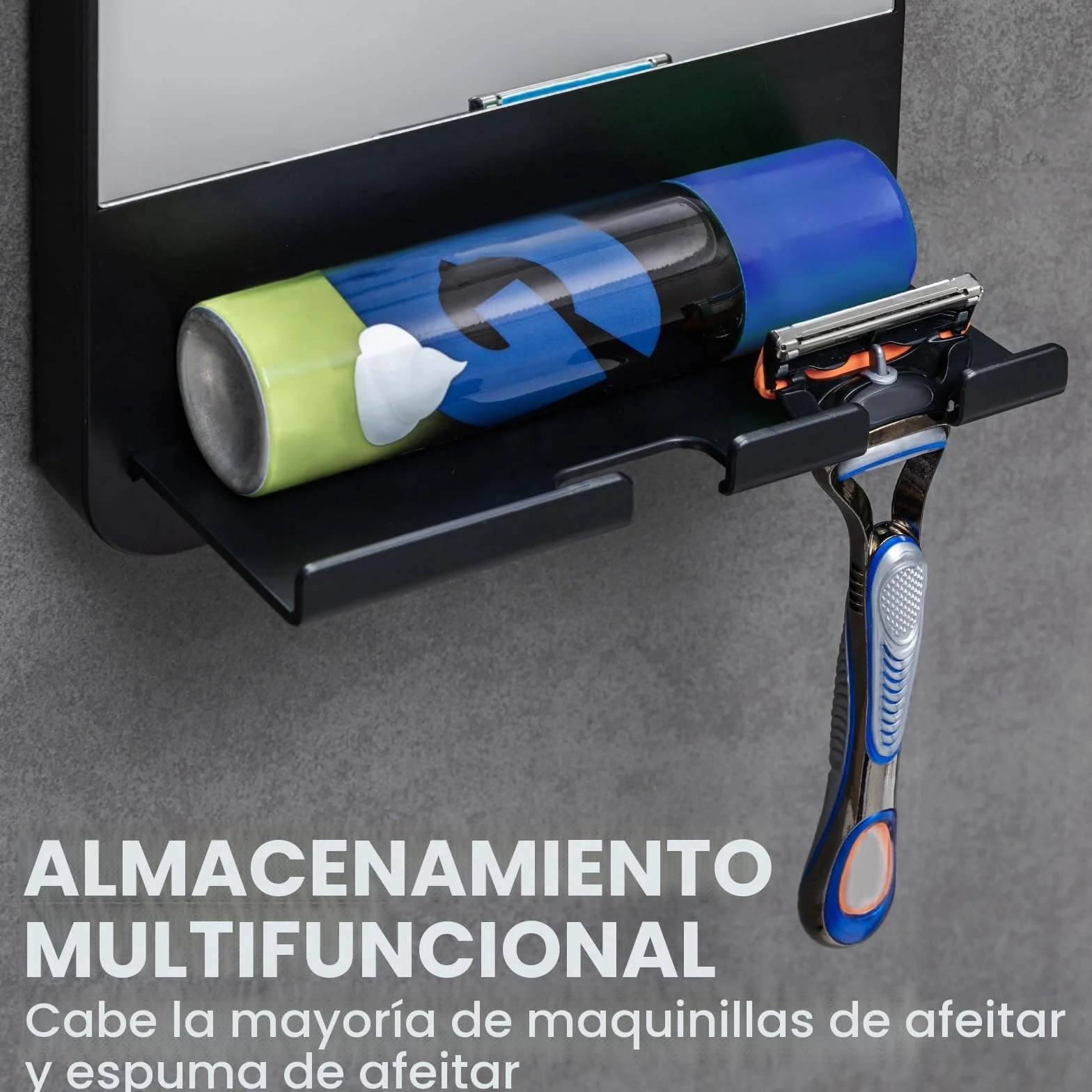 Espejo Anti Niebla para Ducha Negro TAILI con Soporte para Maquinilla de Afeitar