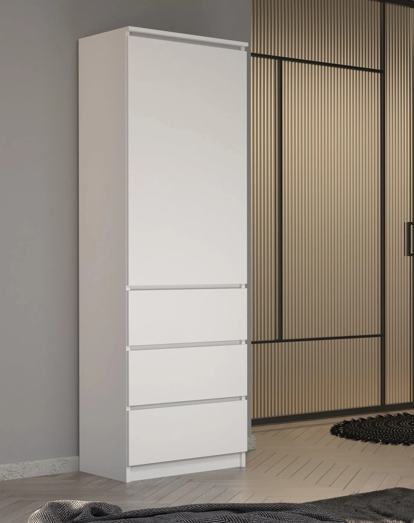 Armario Multiusos con 3 cajones 3 Compartimentos y Puertas - Armario para hogar y Oficina 180,5x50x40cm (Blanco)