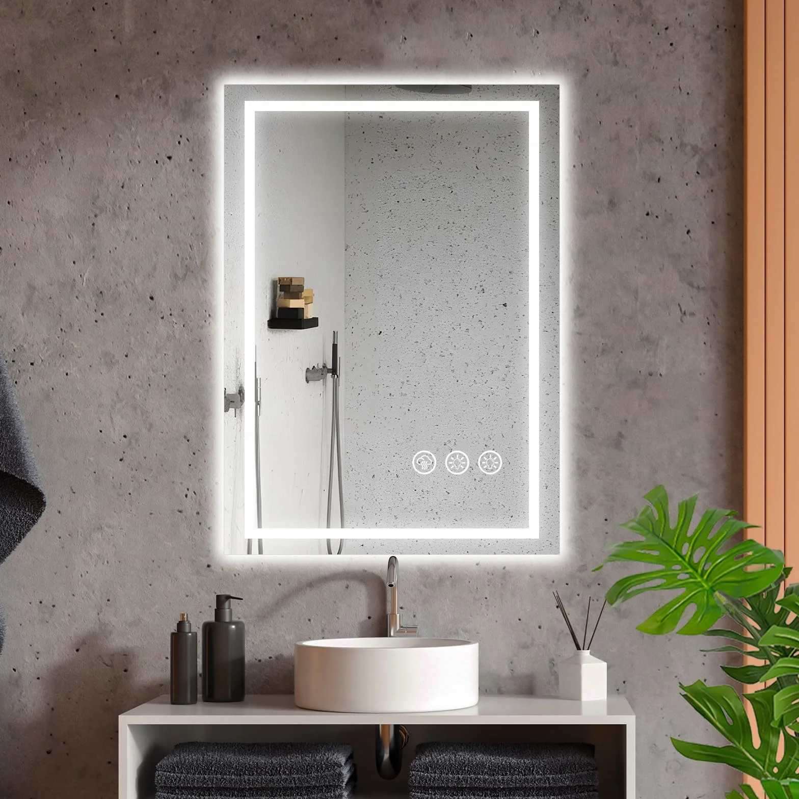 Espejo Baño con Luz 50x70cm LED Antivaho Regulable 3 Colores Luz Función Memoria