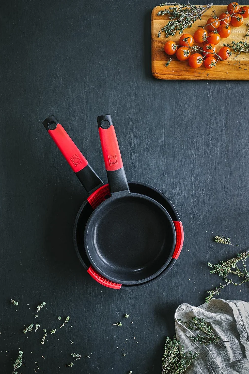 BRA Premiere Set de Sartenes Aluminio Fundido 20 y 24 cm Antiadherente Apto para Inducción Rojo
