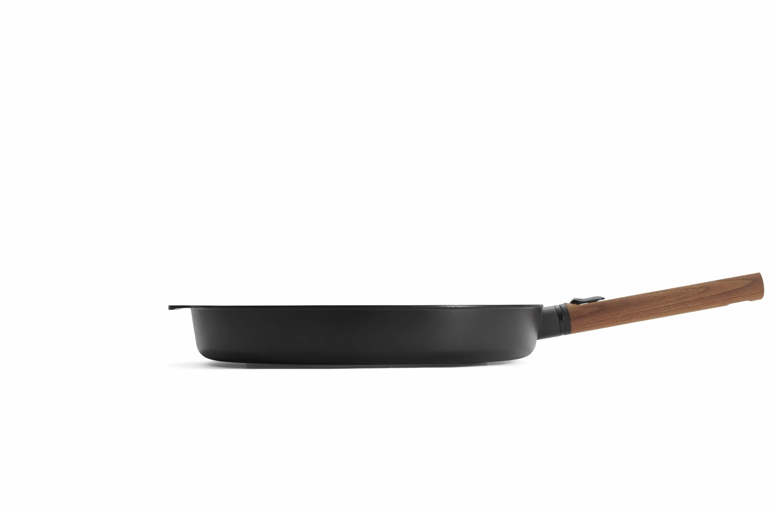 Woll Eco Logic QXR - Sartén plana de hierro fundido (inductiva, diámetro de 32 cm, 5 cm de alto, con mango de madera sostenible extraíble, apta para todo tipo de cocinas, sin PFAS, revestimiento