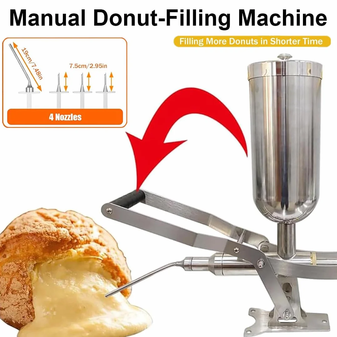 Máquina Rellenadora de Churros Manual 5 litros - Inyector Profesional para Crema, Mermelada y Chocolate | Acero Inoxidable con 4 Boquillas, Precisión ±1g Equipamiento para Pastelerías