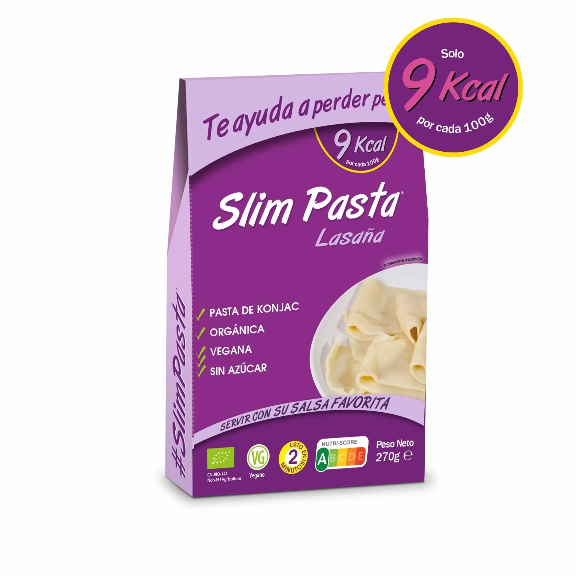 Slim Pasta Placas de Lasaña Vegana 270 g Baja en Calorías Dieta Keto