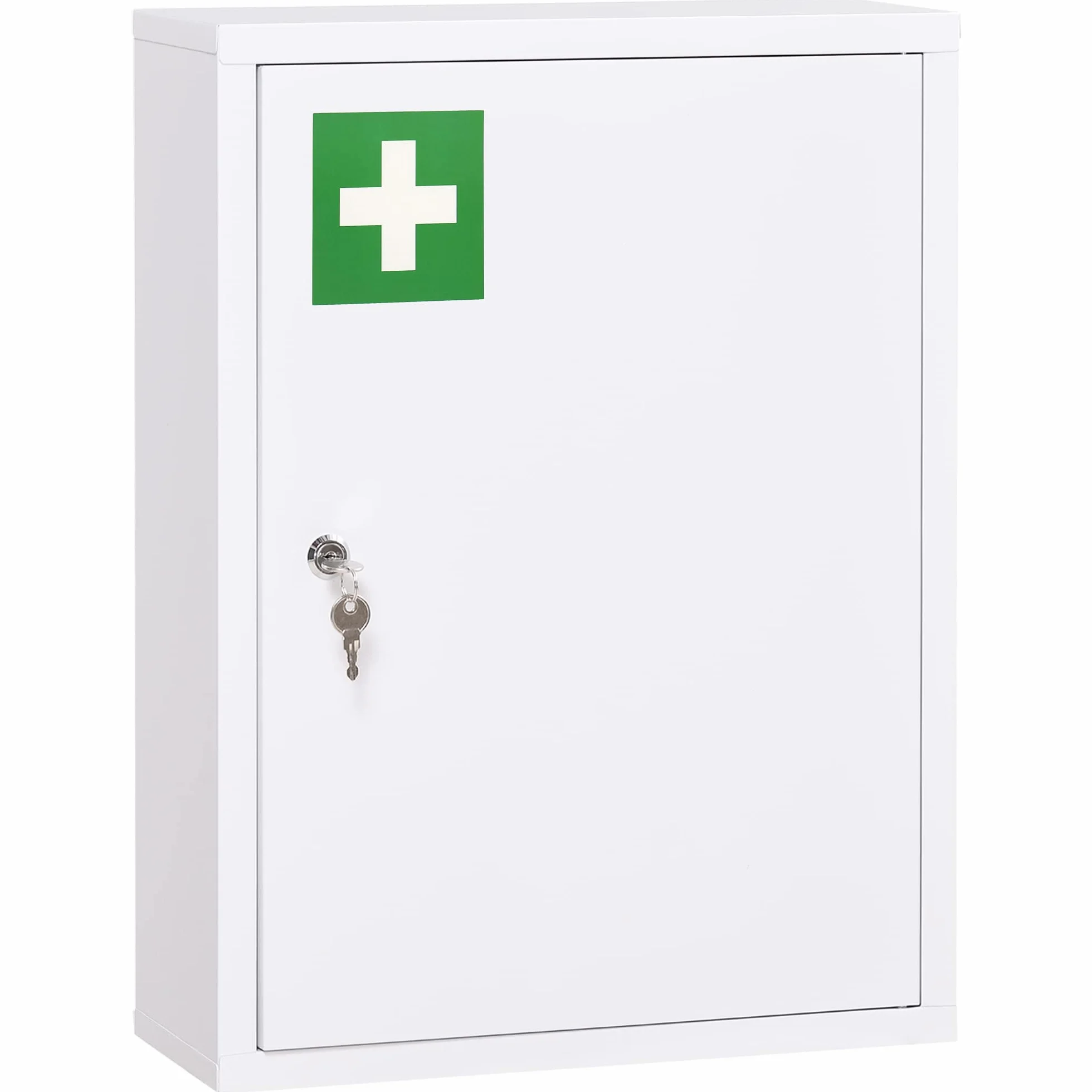 Kleankin Botiquín de Pared de Acero Primeros Auxilios 3 Niveles Armario Baño Cerradura 40x15x53,5 cm Blanco