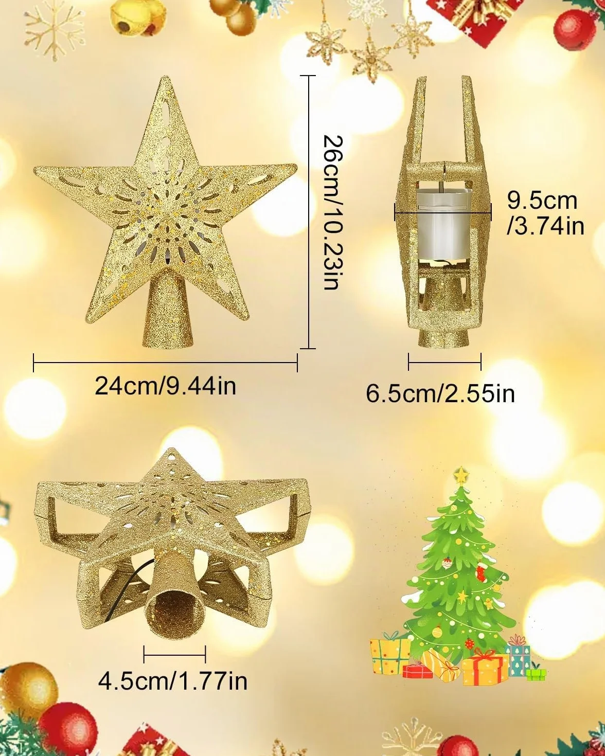 Estrella Proyector LED Topper Árbol Navidad Oro 3D Brillo