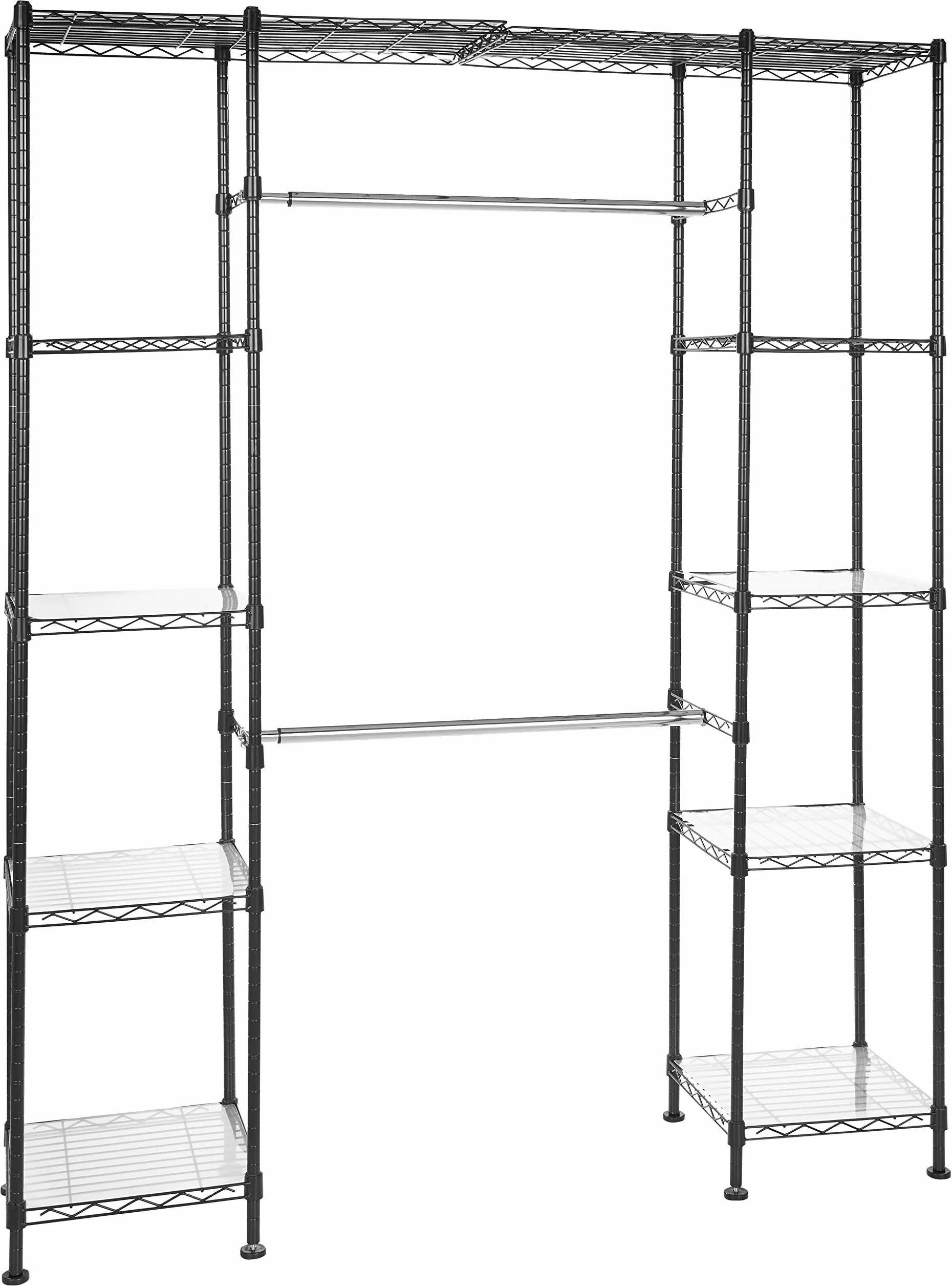 Amazon Basics Sistema organizador de armario extensible, Negro 144.8-203.2 x 35.6 x 182.9 cm