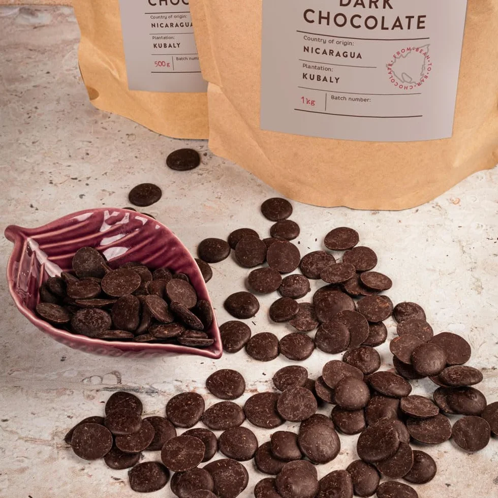 ORIGONUTS Pepitas de chocolate 70% chocolate negro Nicaragua 1kg para fundir