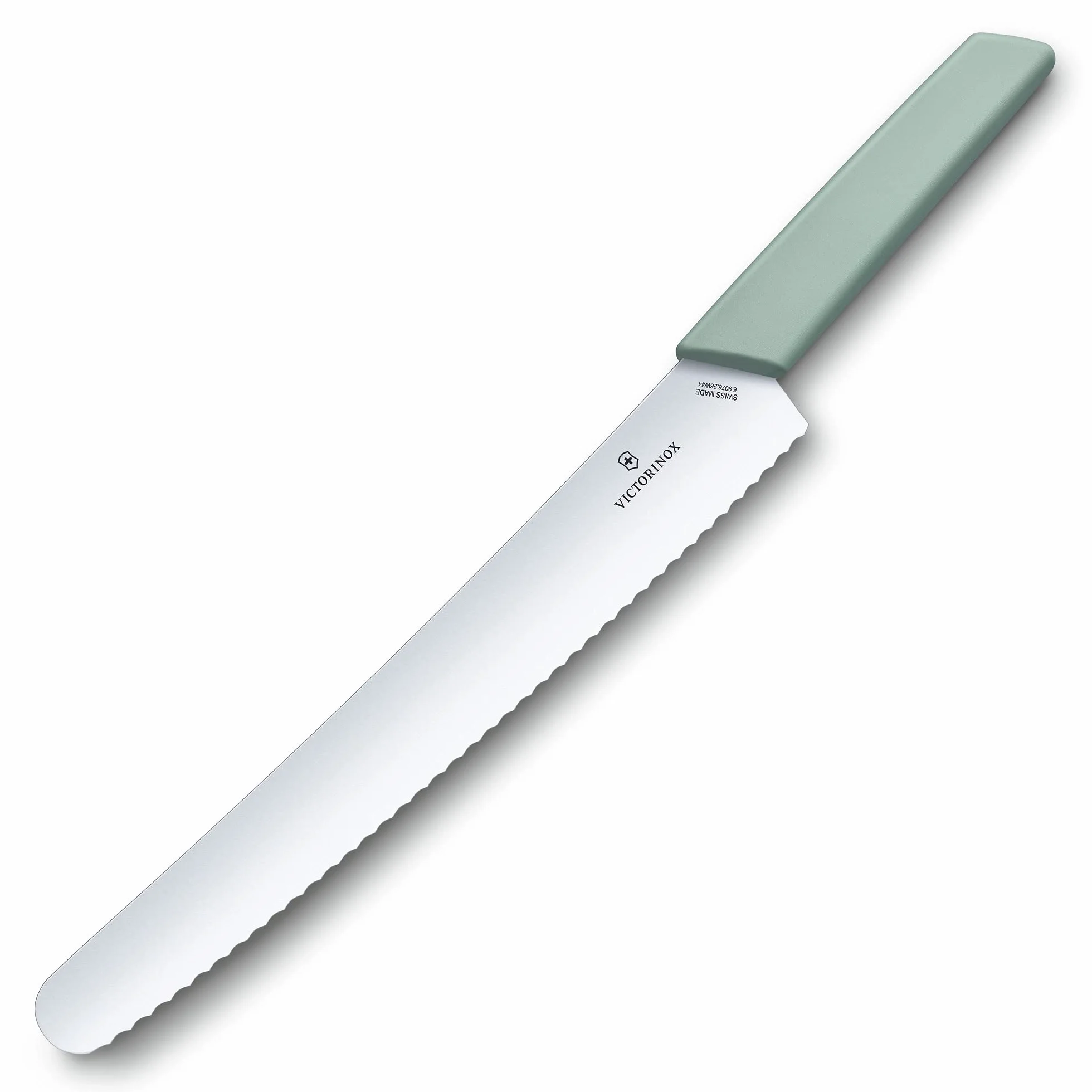Victorinox Swiss Modern Cuchillo para pan y pastelería con filo dentado, 26 cm, hoja de acero inoxidable, mango ergonómico de plástico, azul