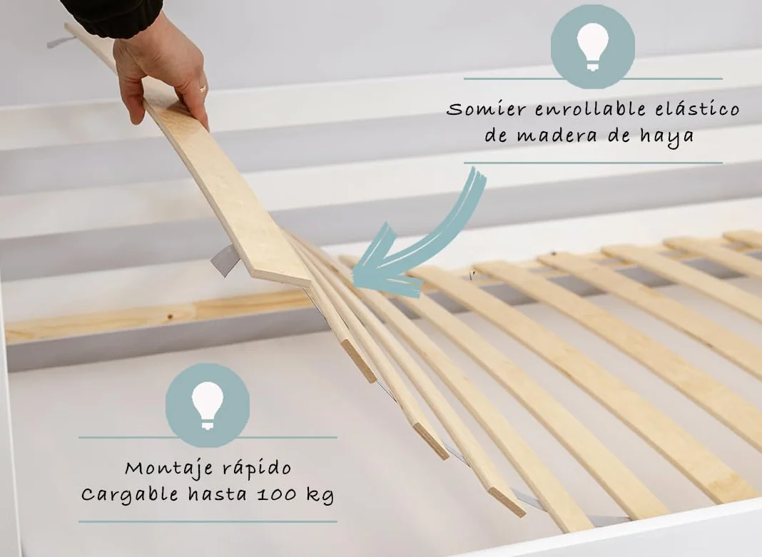Kids Collective Cama Infantil de Suelo de 90x190 cm con protección anticaídas y somier, Cama Montessori, Cuna Infantil, Cama Juvenil, Cama Individual | Natural