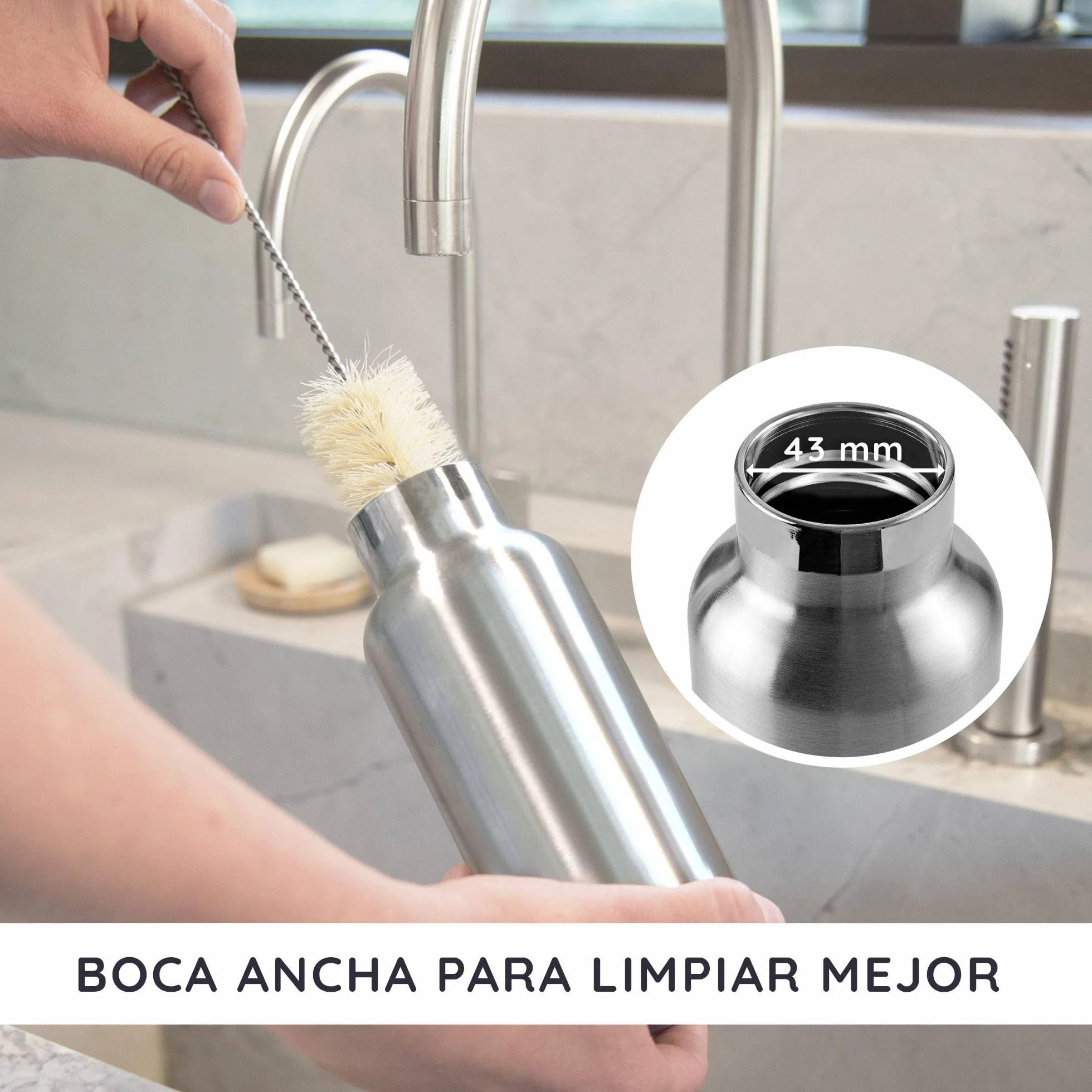 Bambaw Botella Acero Inoxidable 1 Litro Termica Mantiene Bebidas Frías 24h Calientes 12h Metálica Isotermica con Asa