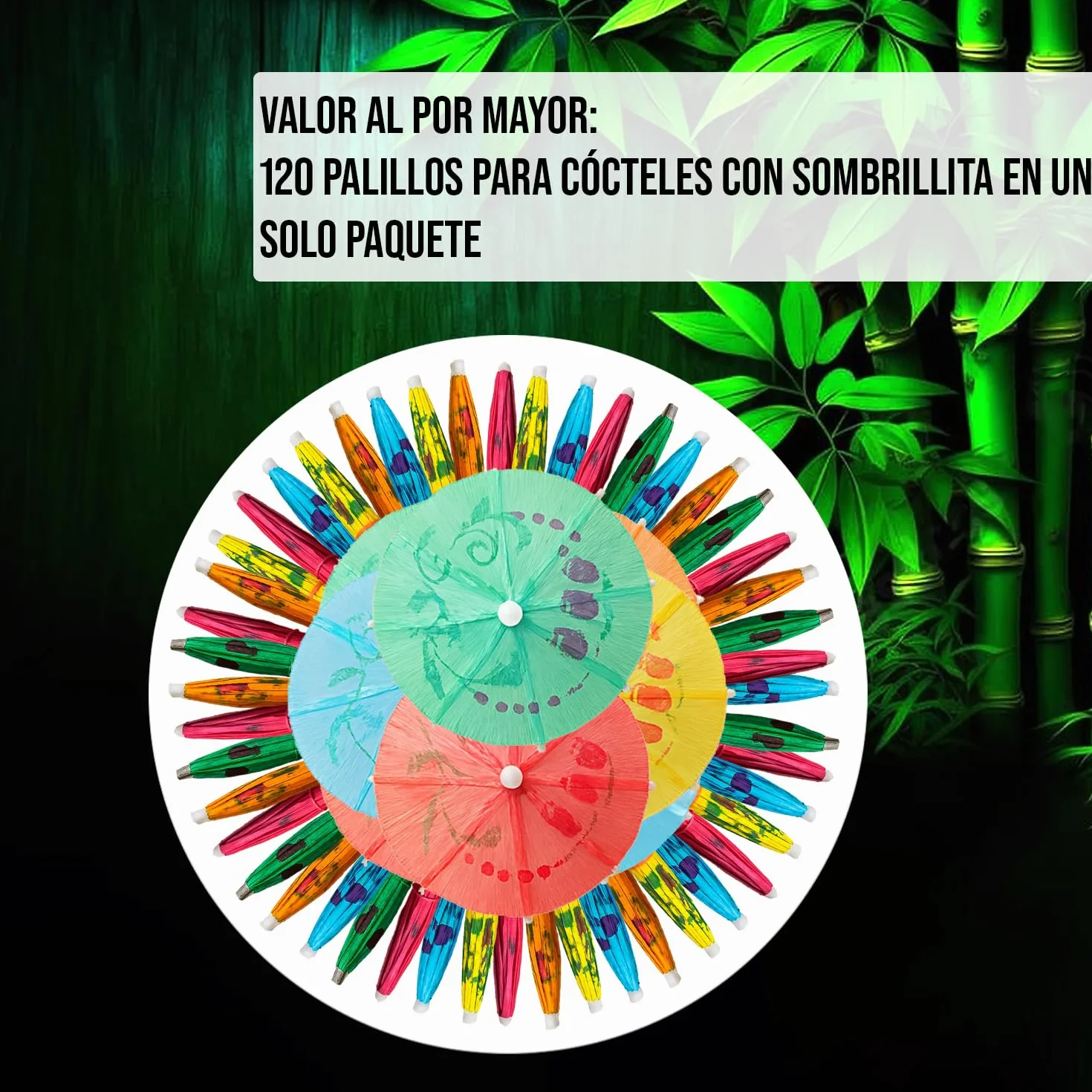 Sombrillas de Bambú para Cóctel 10 cm - 120 Piezas Palillos Coloridos para Bebidas Tropicales - Mobi Lock