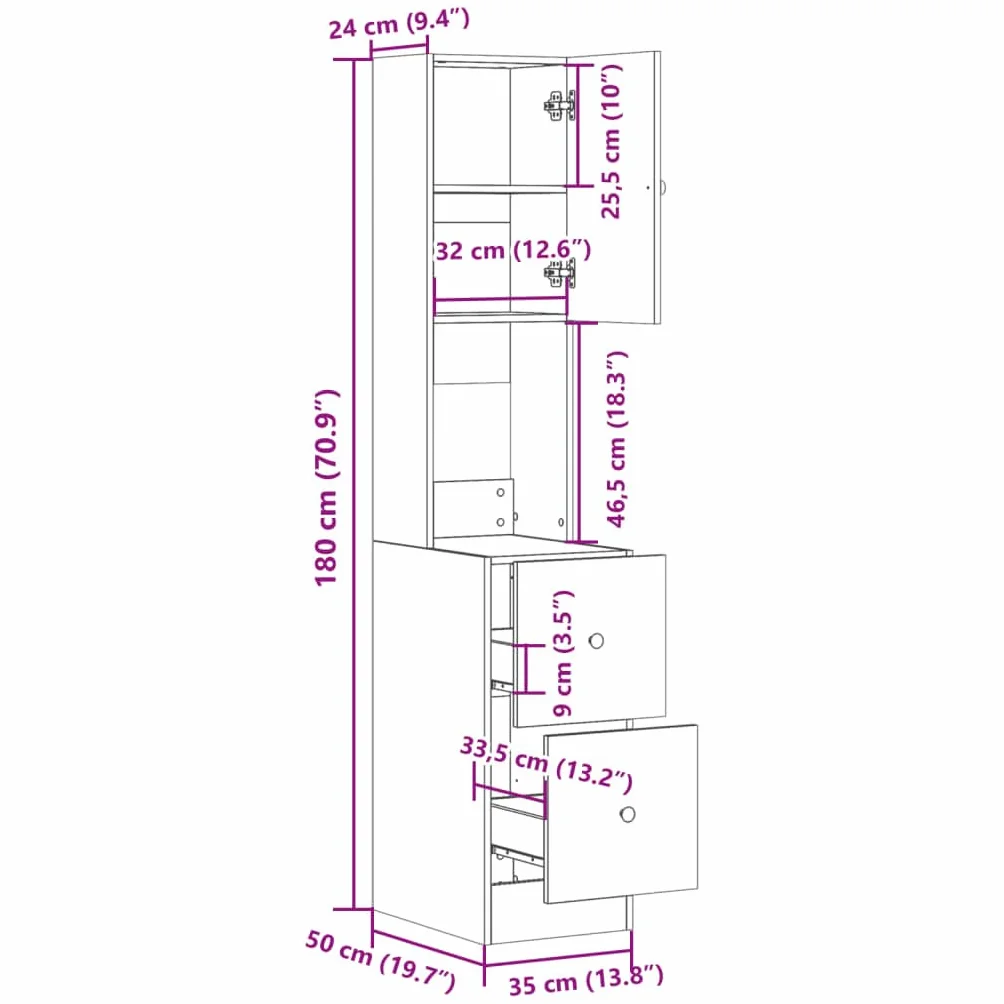 vidaXL Mueble de Cocina Madera de ingeniería Blanco 35x50x180 cm, Armario de Cocina, Armario con cajón, Armario de almacenaje de Cocina