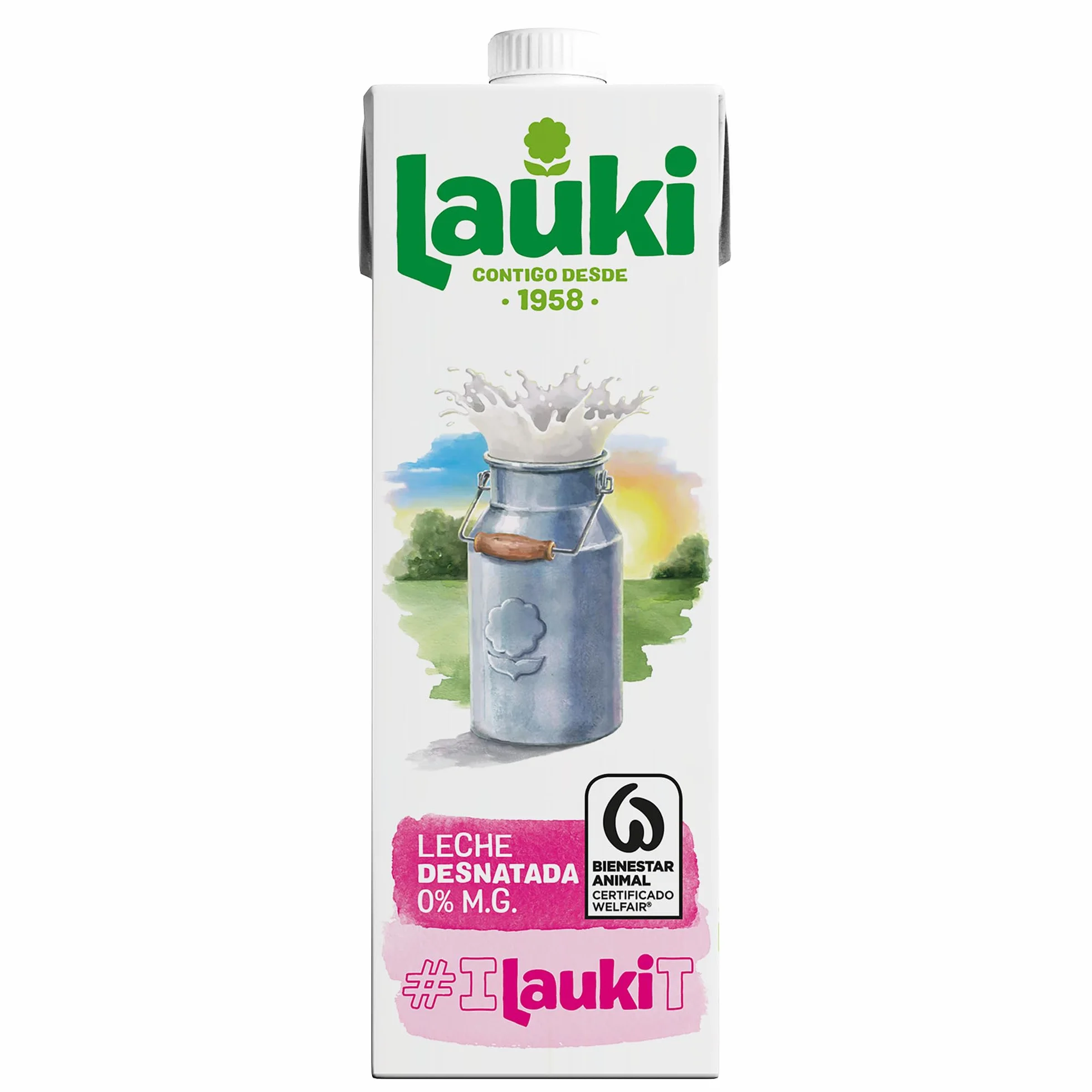Lauki Leche Desnatada Bienestar Animal Sin Azúcar Añadido Sin Gluten Brik UHT Pack 6 x 1L