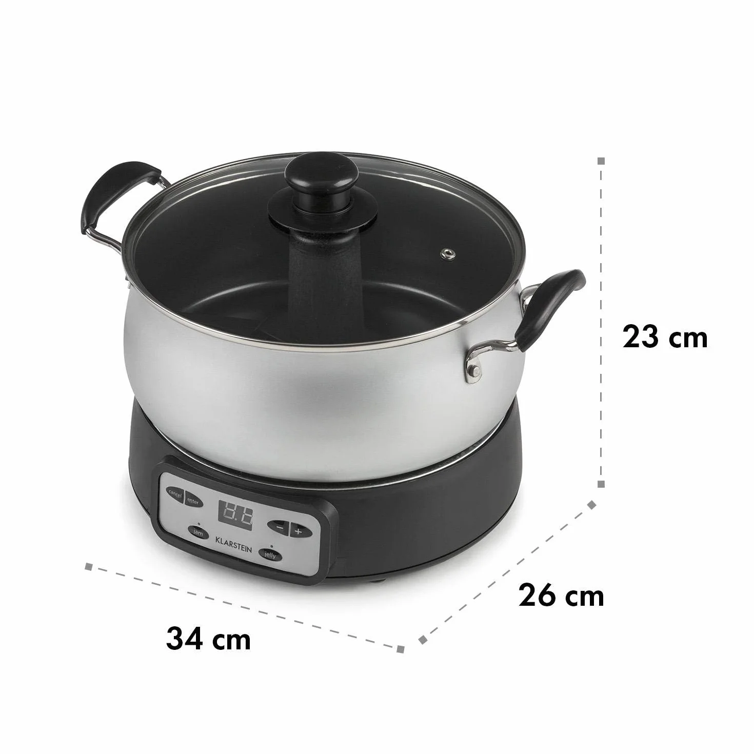 Klarstein Jam Session Olla para mermelada y gelatina, 1000W, 2 programas autimáticos, tiempo de cocción programable, mezcladora automática, interior recubierto, apto para lavavajillas, de 3 Litros