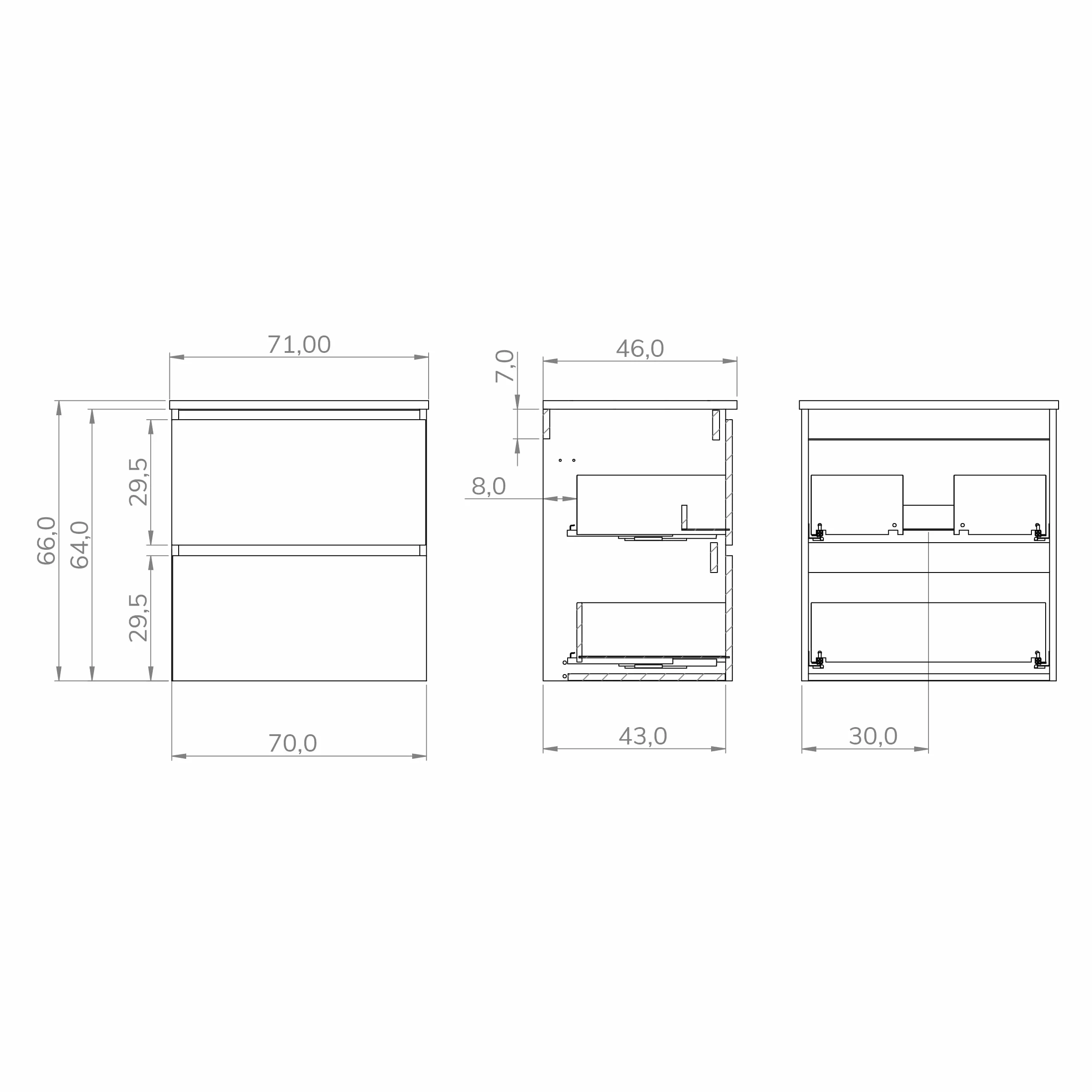Baikal Mueble de Baño Klay. Mueble MONTADO. 2 Cajones Suspendido con Lavabo. Armario de Baño. Lavabo Ceramico. 70cm Visón.