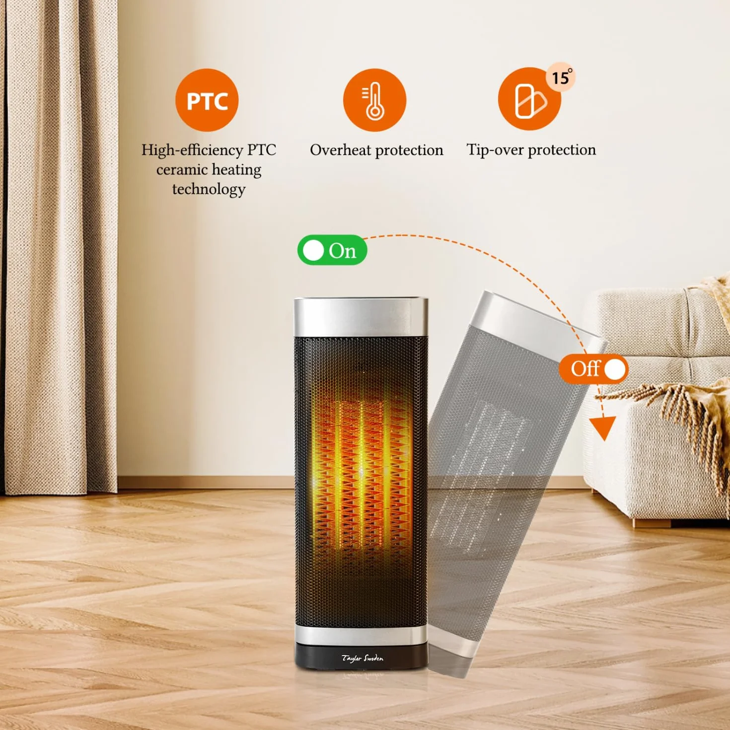 Taylor Swoden Calefactor cerámico PTC, 2000W con mando a distancia, pantalla LED, temporizador 24H, oscilante 70º, 3 velocidades y modo ECO. Calentamiento rápido dormitorios, despachos etc, 2 Piezas