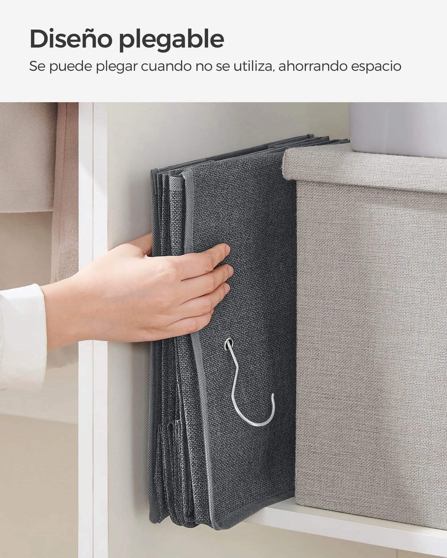 SONGMICS Organizador Armario Bolsa Colgante Plegable con Ganchos Metálicos Bambú Gris RYCH06G
