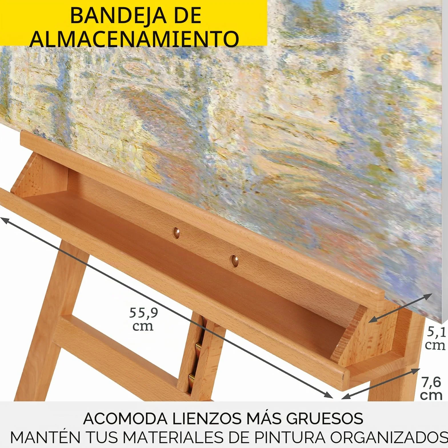 MEEDEN Caballete de Madera de Haya Ajustable, Caballete inclinable para el Suelo, con Capacidad para Lienzo de hasta 122 cm