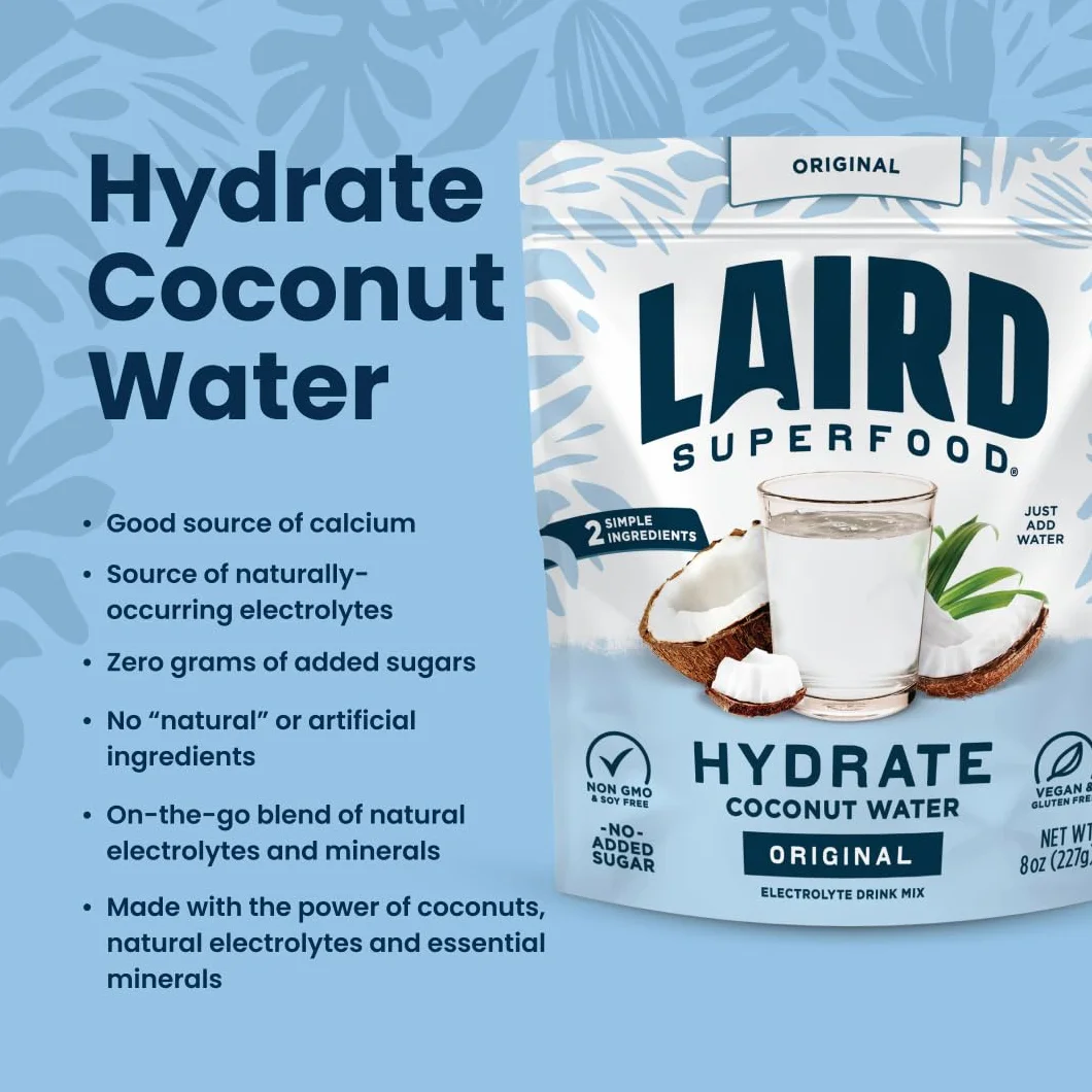 Laird Superfoods Hidratar el agua de coco con Aquamin en polvo original 8 oz