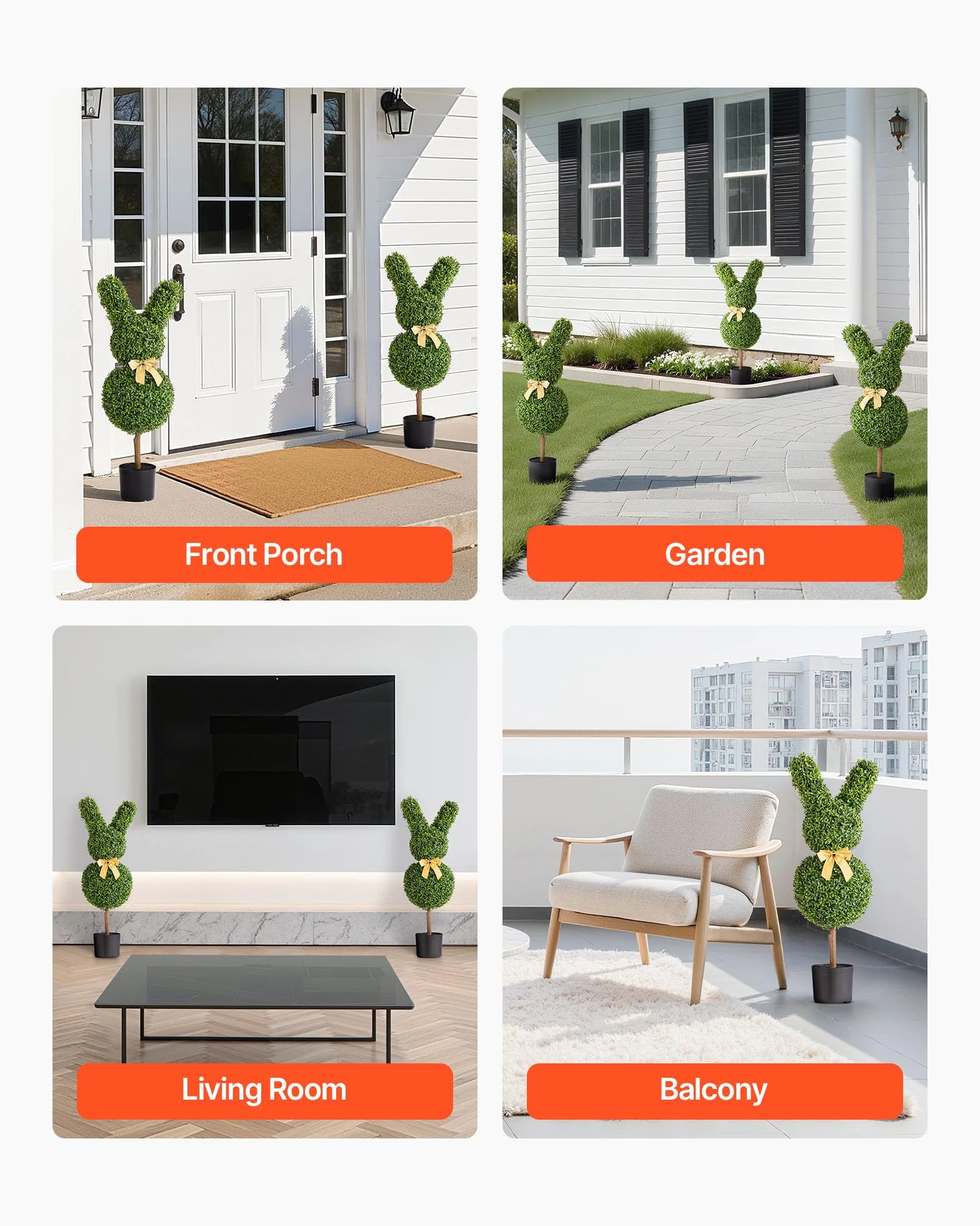 VEVOR Topiario Artificial de Boj para Exteriores, Diseño de Conejo, para Decoración de Interiores y Exteriores, Porche, Patio, Jardín, Balcón y Patio Trasero, Verde, 2 uds, 410 x 300 x 914 mm
