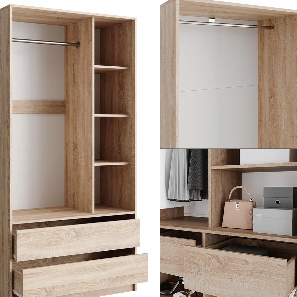 Vicco Armario Elmo, Sonoma, 280 x 200 cm Lote de 3, para un Almacenamiento Flexible de Todo Tipo de Prendas de Vestir