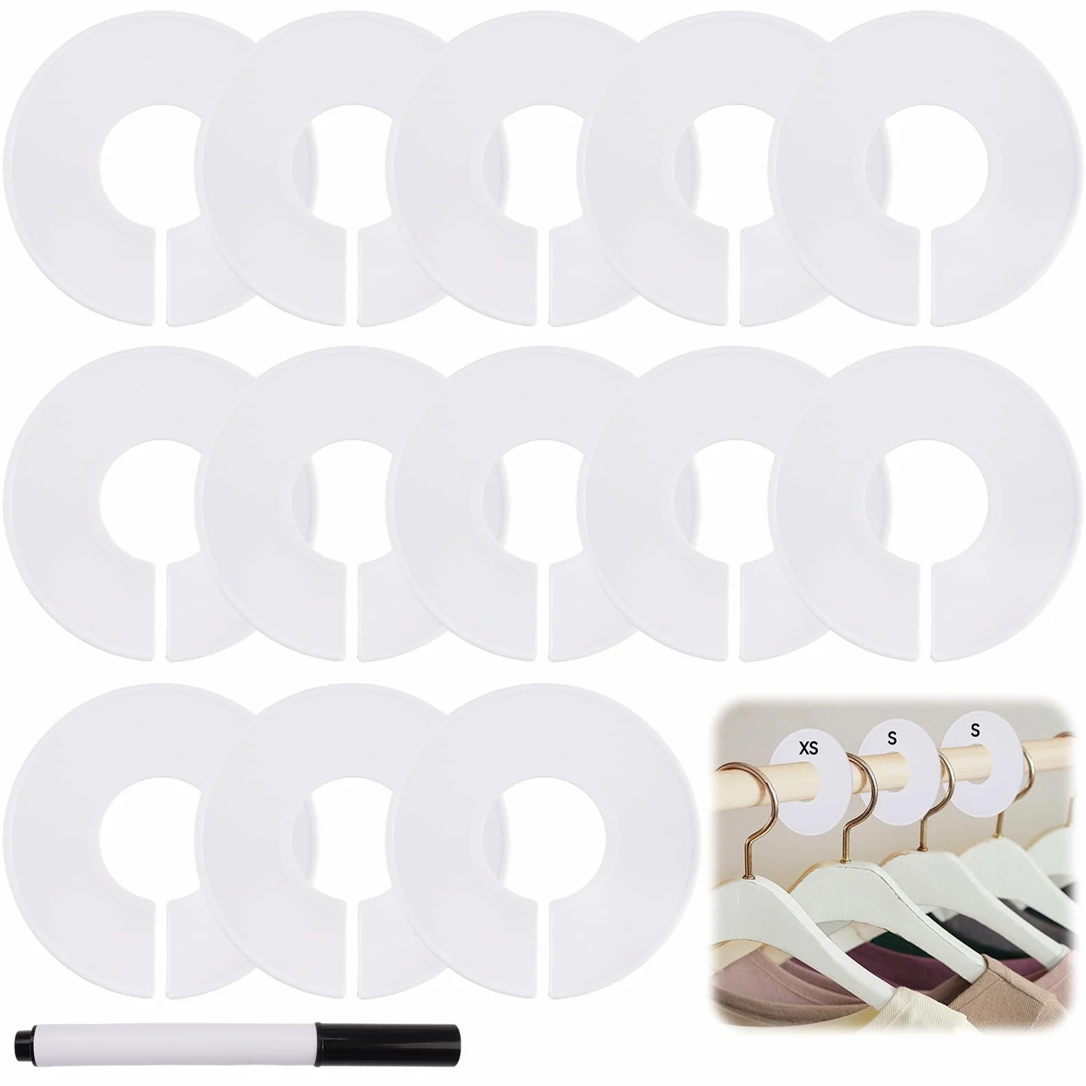 20 Piezas Separadores Tamaño de Ropa, Divisores de Perchas, Exterior 9 cm, Diámetro Interior 3.5 cm, para Clasificar el Tamaño de la Ropa, Color, para Distinción de Tallas en Hogar y Tienda (Blanco)