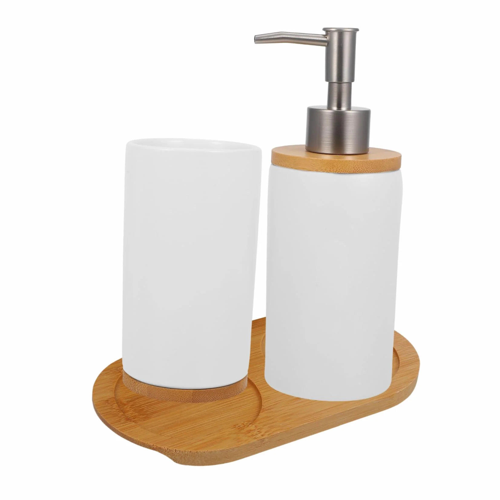 Set de Vaso para Cepillo de Dientes de Baño Cerámica Blanco 1 Juego | Dispensador de Loción, Soporte para Cepillo, Estilo Simple y Clásico, para Lavabo y Encimera