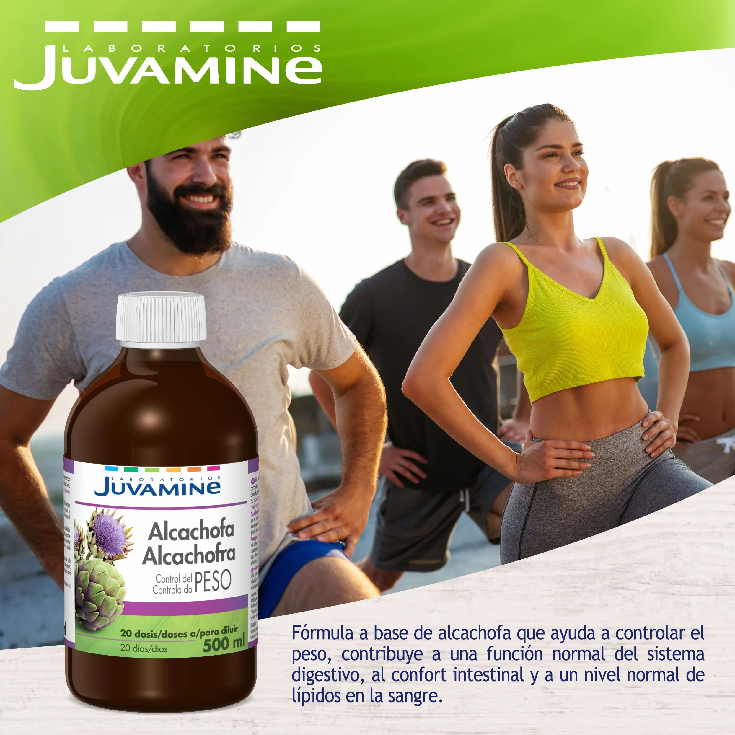 JUVAMINE Botella Alcachofa 500mL Programa 20 Días Control de Peso Sistema Digestivo Sabor Frutos Rojos
