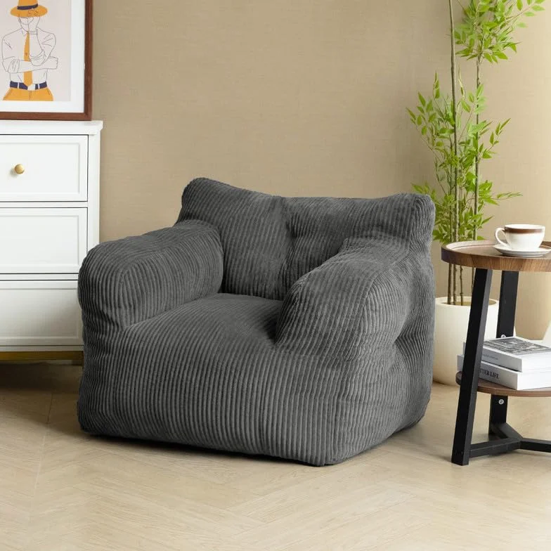 Pamapic Puff Salon, Sillon Puff con Relleno Incluido, Sofa Puf con Asas Portátiles, Sillas de Salon Ergonomicas Moderno, Bean Bag Interior para Sala de Estar, Dormitorio, Sala de Juegos, Gris