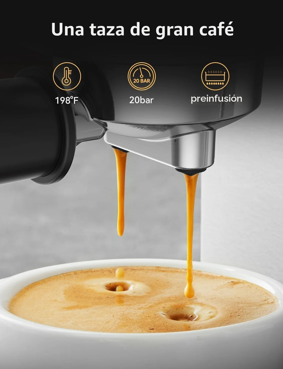 Neretva Cafetera, 20 Bares Cafetera Espresso 1350W Ultracompacta de Acero Inoxidable Con Pantalla LED & Vaporizador & Depósito de1.3 L Cafetera Express Profesional Doméstica – Espresso/Macchiato/Latte
